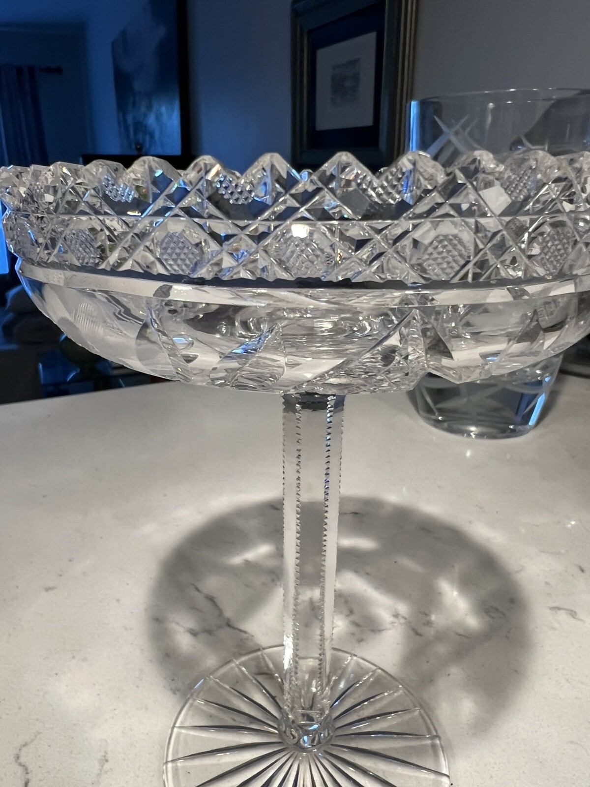 American Brilliant Period Cut Glass Crystal Compote 9″ MINT Cut Edge AMAZING