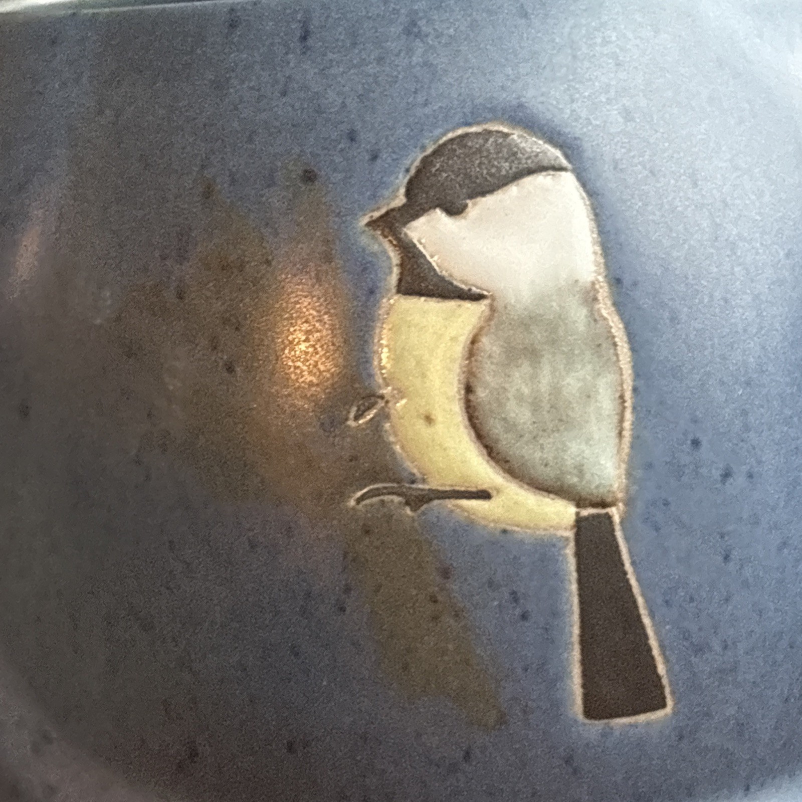 POD Studio Art Pottery Blue Chickadee Mug Maine Signed Vintage