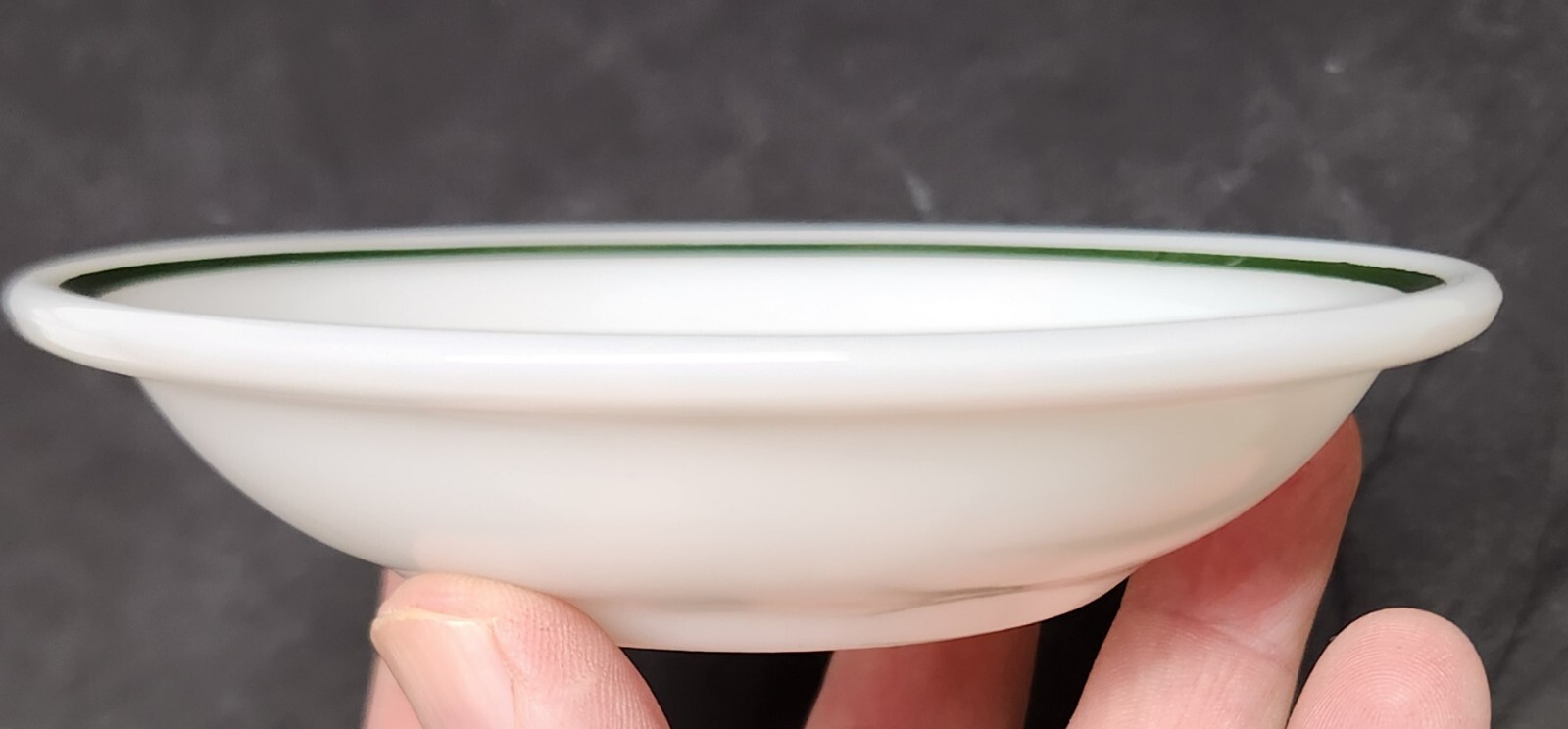 4 Pyrex Double Tough White w/Green Stripe Fruit/Berry Bowls Corning Ware