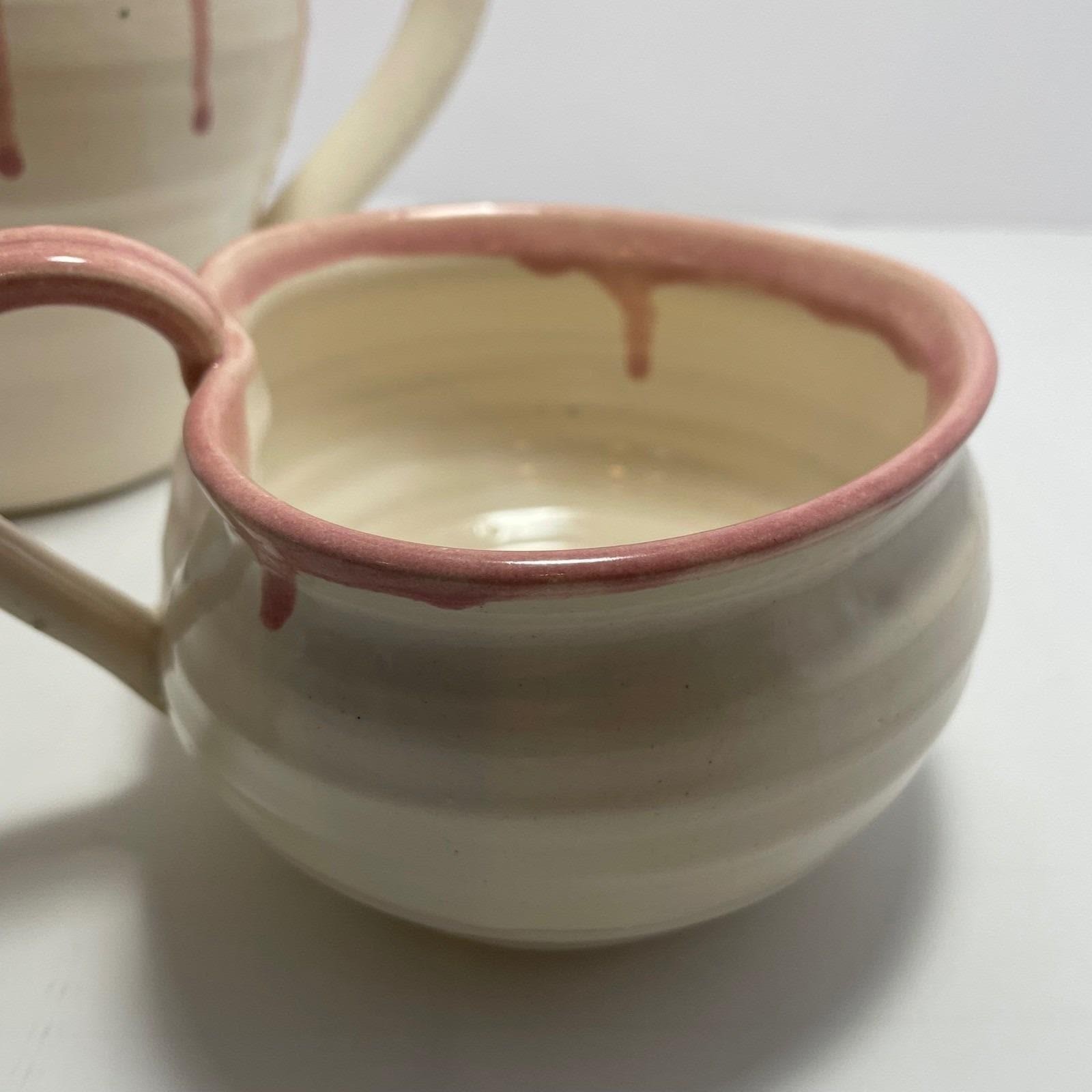 Bear Pottery Studio Pink Drip Glaze Pitcher Creamer Handmade Wisconsin Studio