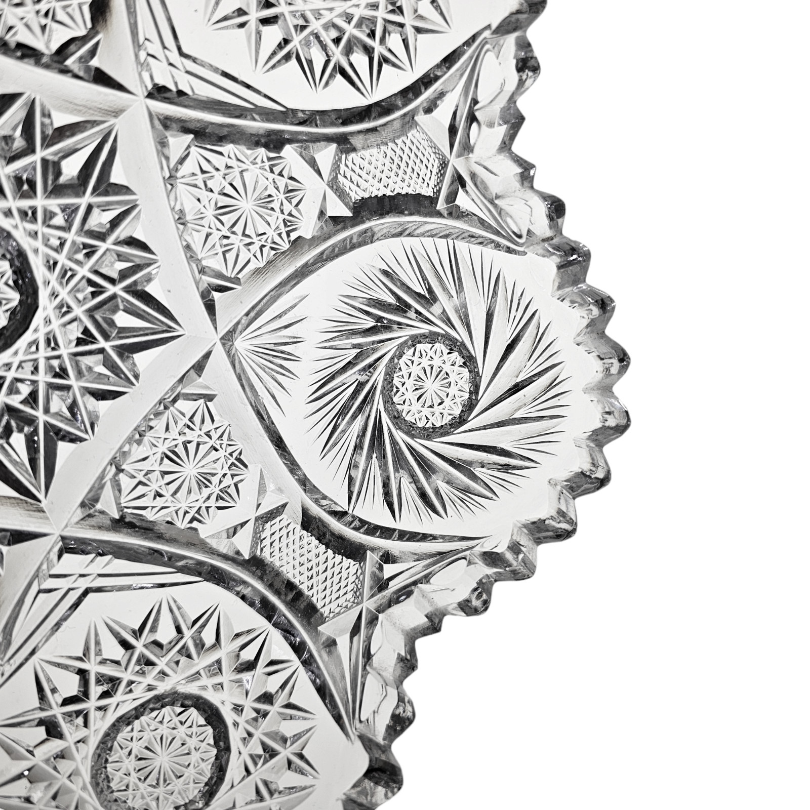 ABP American Brilliant Cut Glass Scalloped Hob Star Dish Sawtooth Pinwheel Bowl
