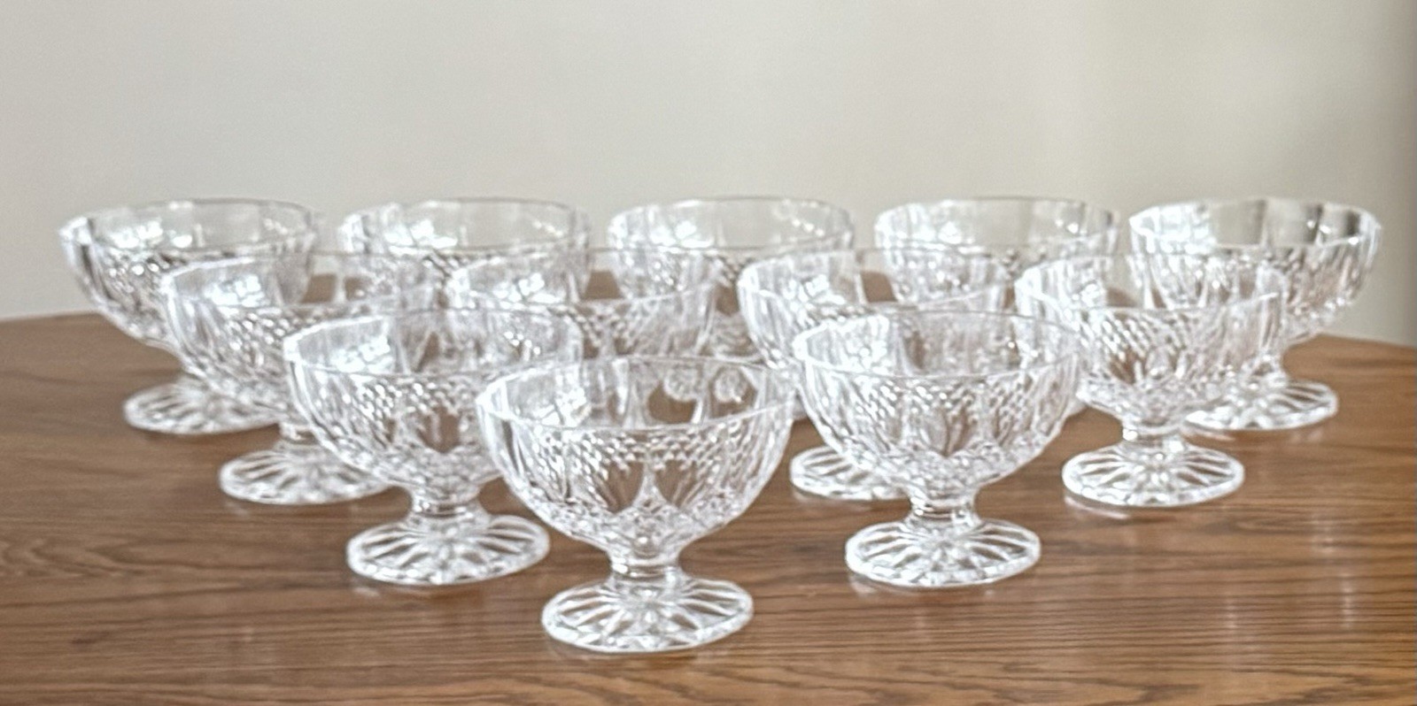 Set of 12 Cristal d’Arques Longchamp Crystal Footed Sherbet Dessert Bowls 4”