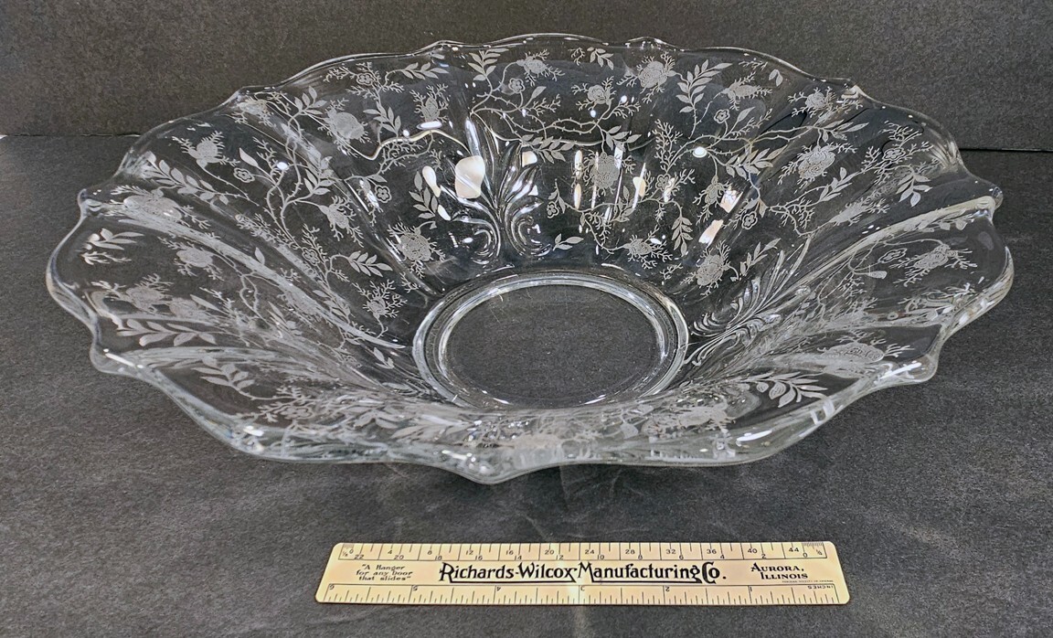 Fostoria Chintz Etch Pattern Flared Bowl Baroque Shape 11 3/4 inches Wide