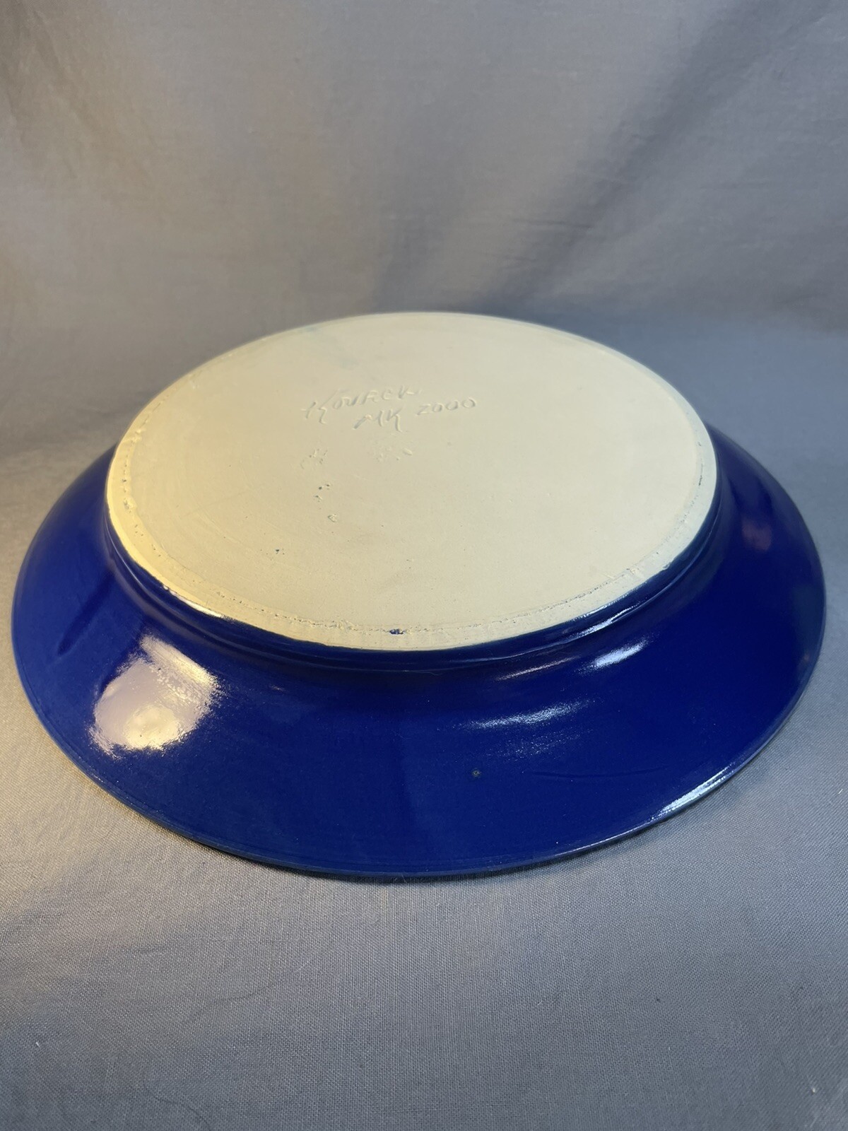 2000 Pottery Plate North Carolina 10” Blues Browns Signed Kovack