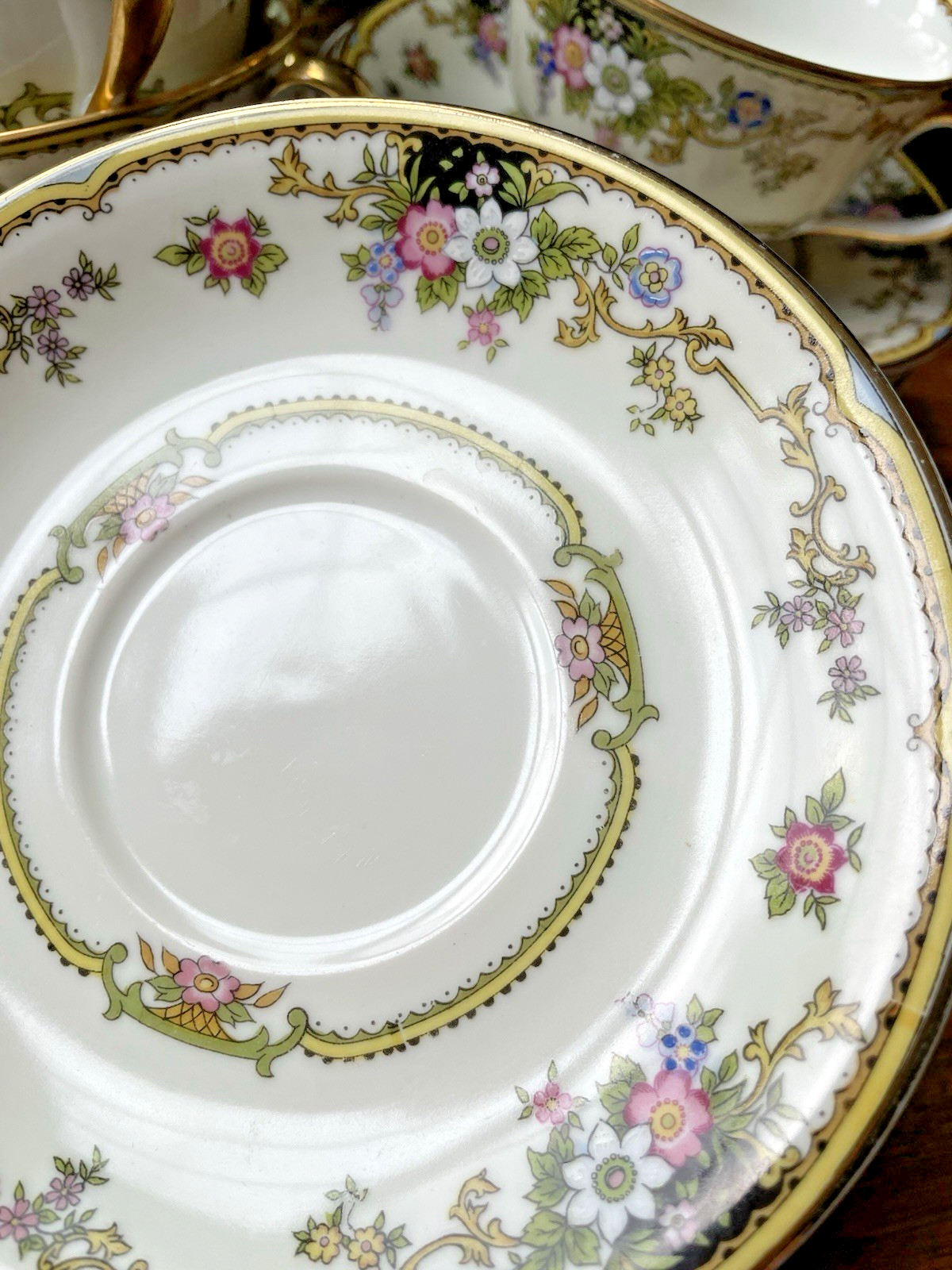 Noritake Tea Cup & Saucer Gold Floral China Vintage Set Cordova 1930’s Japan