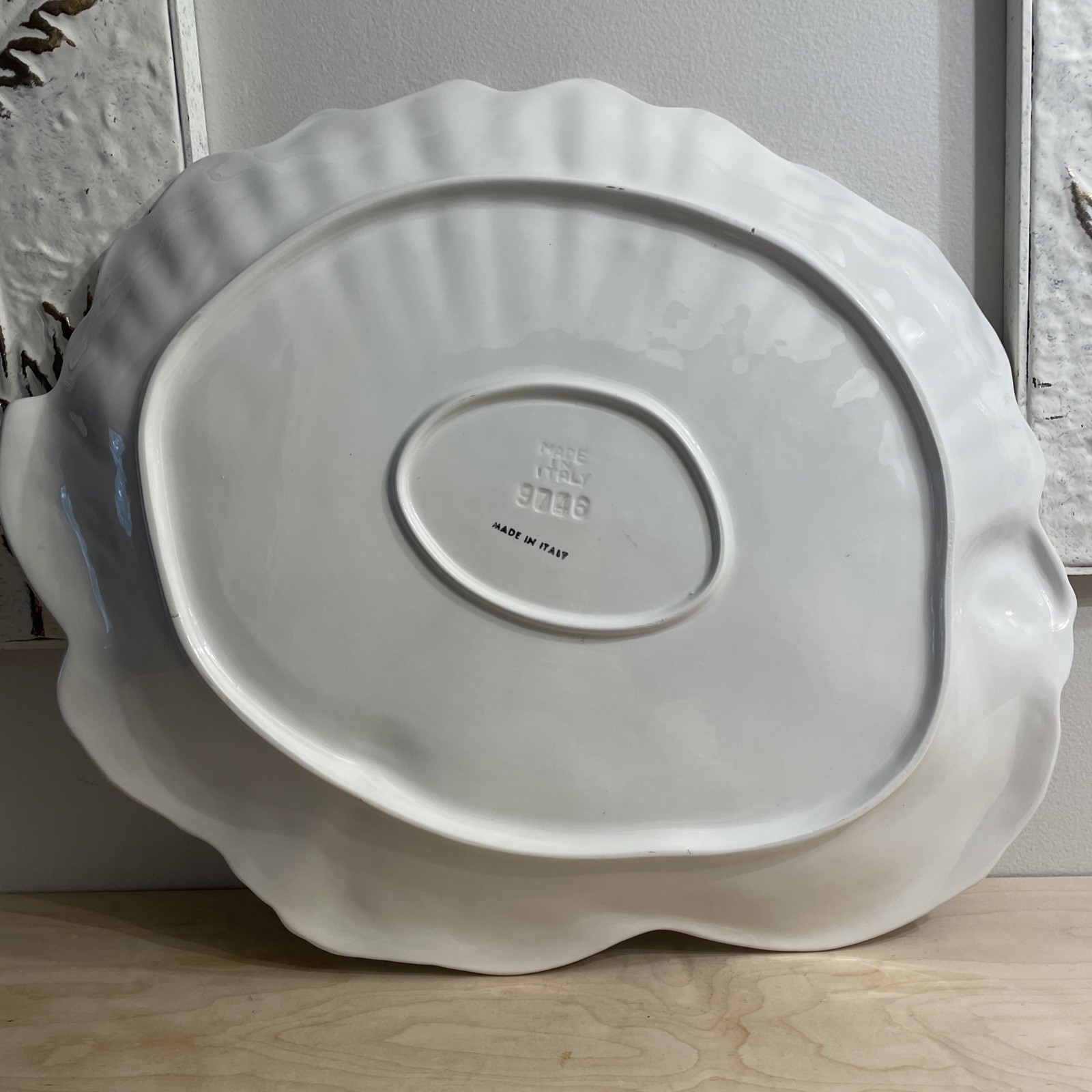 Vintage Ceramic White Turkey Relief Platter – Made In Italy (9746) 20”x16”