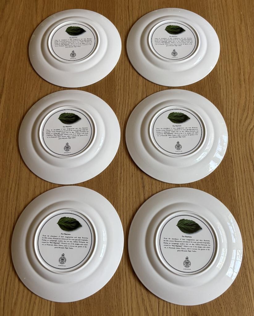 RARE Complete Set 6 Prinknash Abbey 9″ Humorous Starter Plates 1970s C Richards