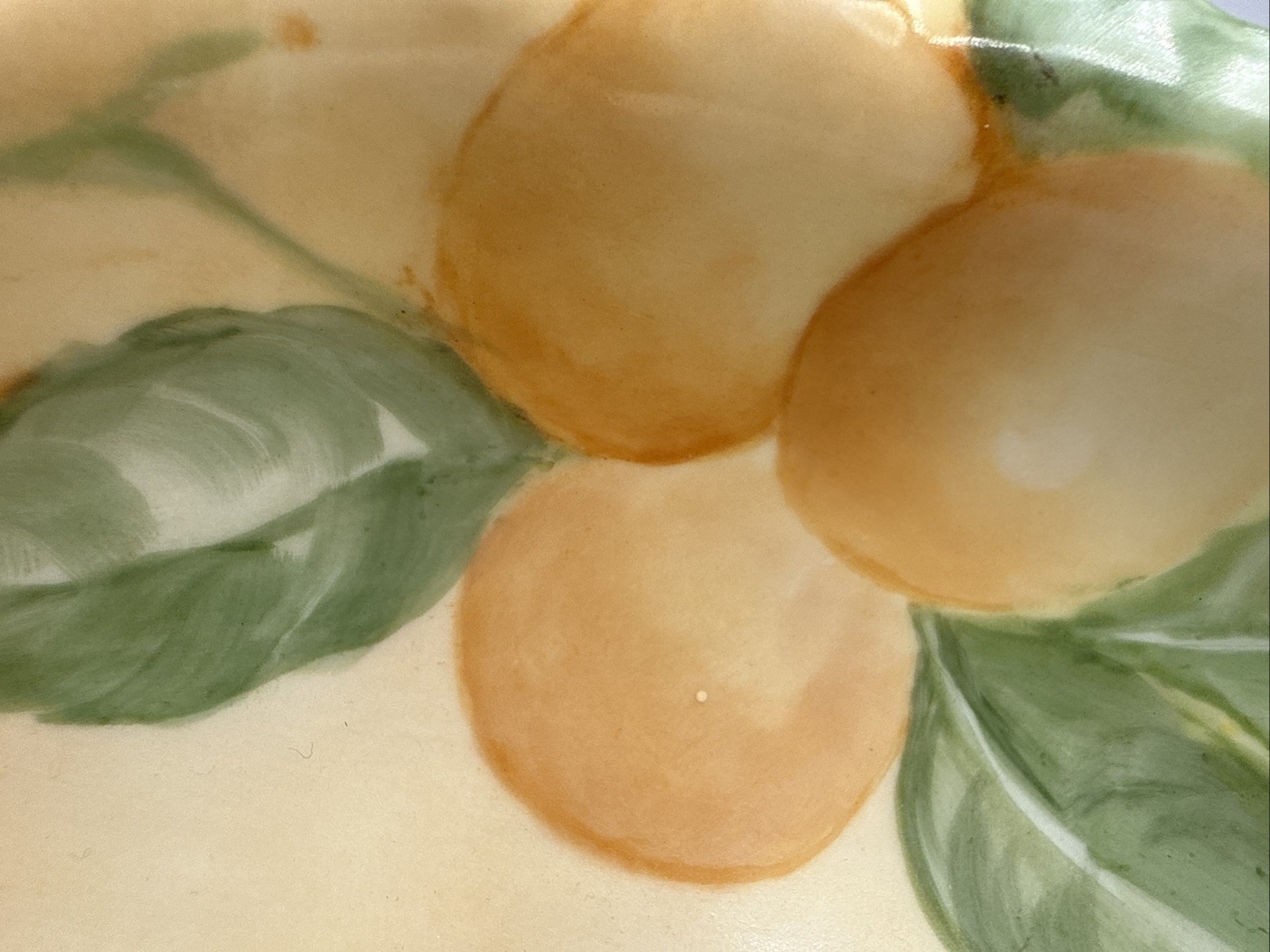 VTG Majolica painted ceramic footed centerpiece bowl with vibrant fruit and Leaf