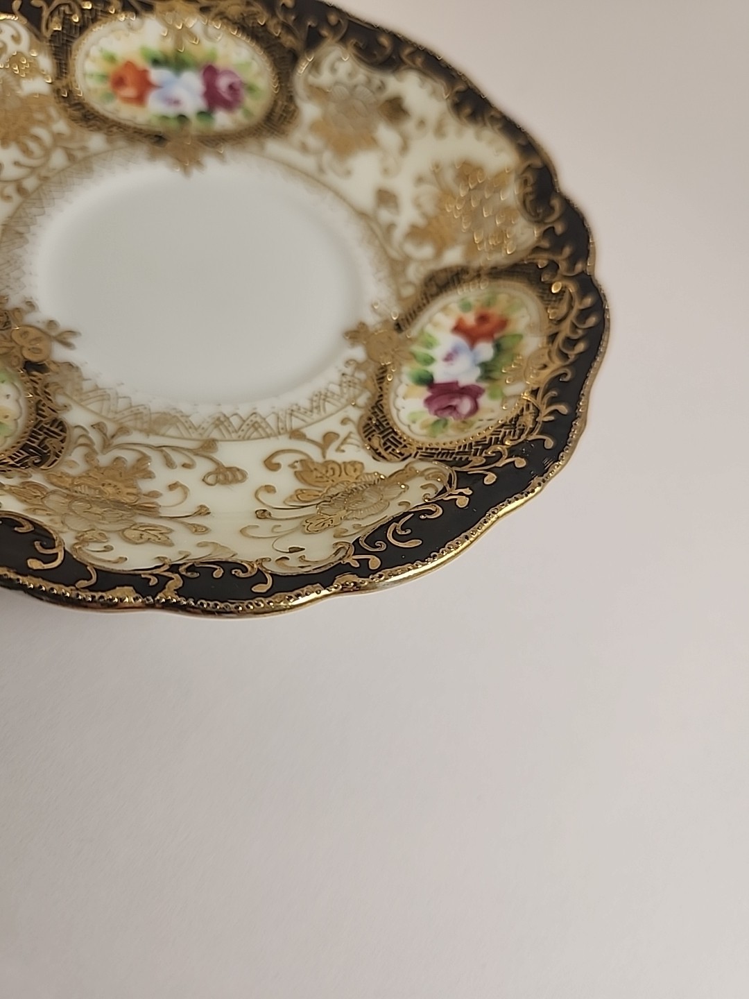 Vintage Chubu China Saucer Made in Occupied Japan Hand-Painted Gold Gilt Moriage