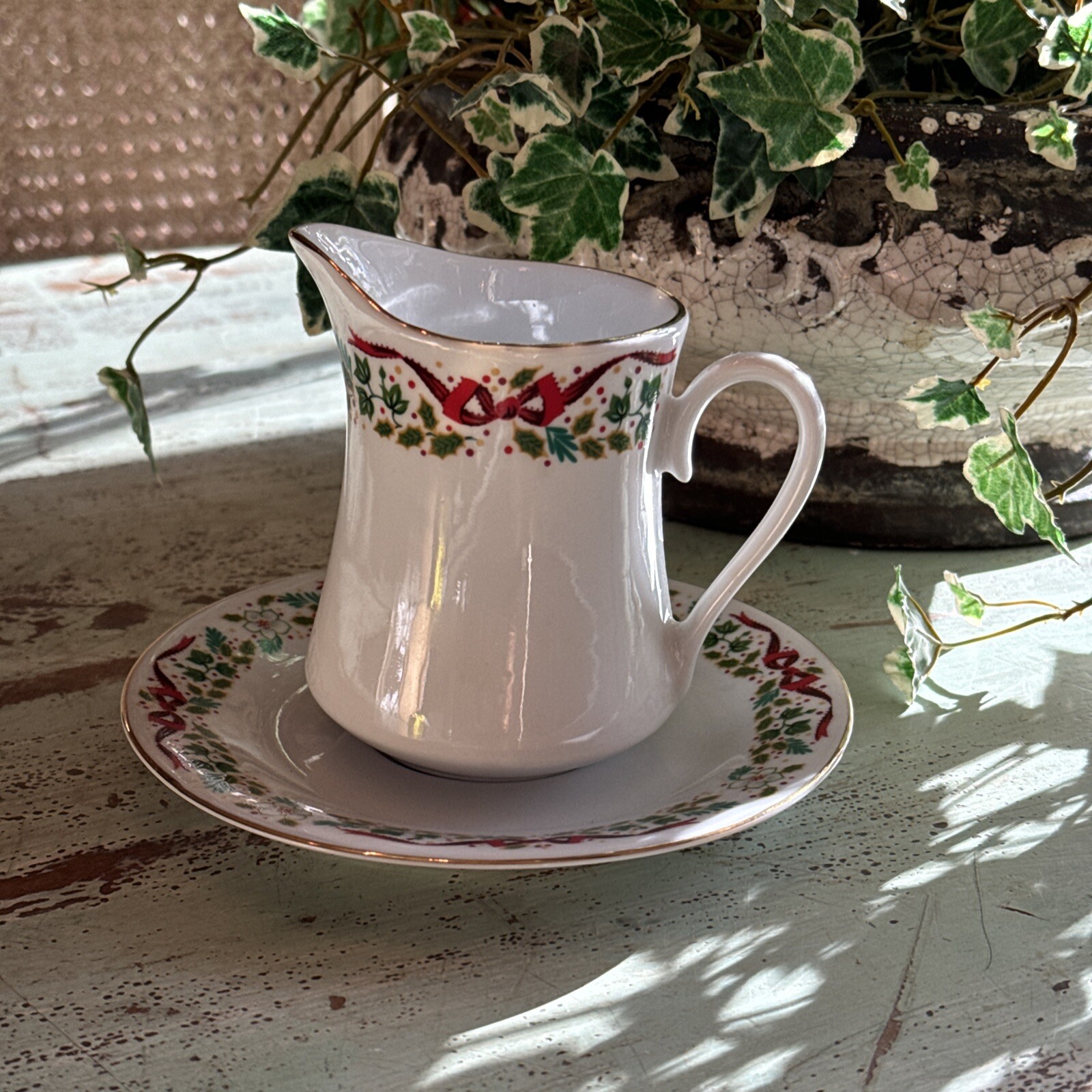 Domestications Christmas Creamer And Saucer