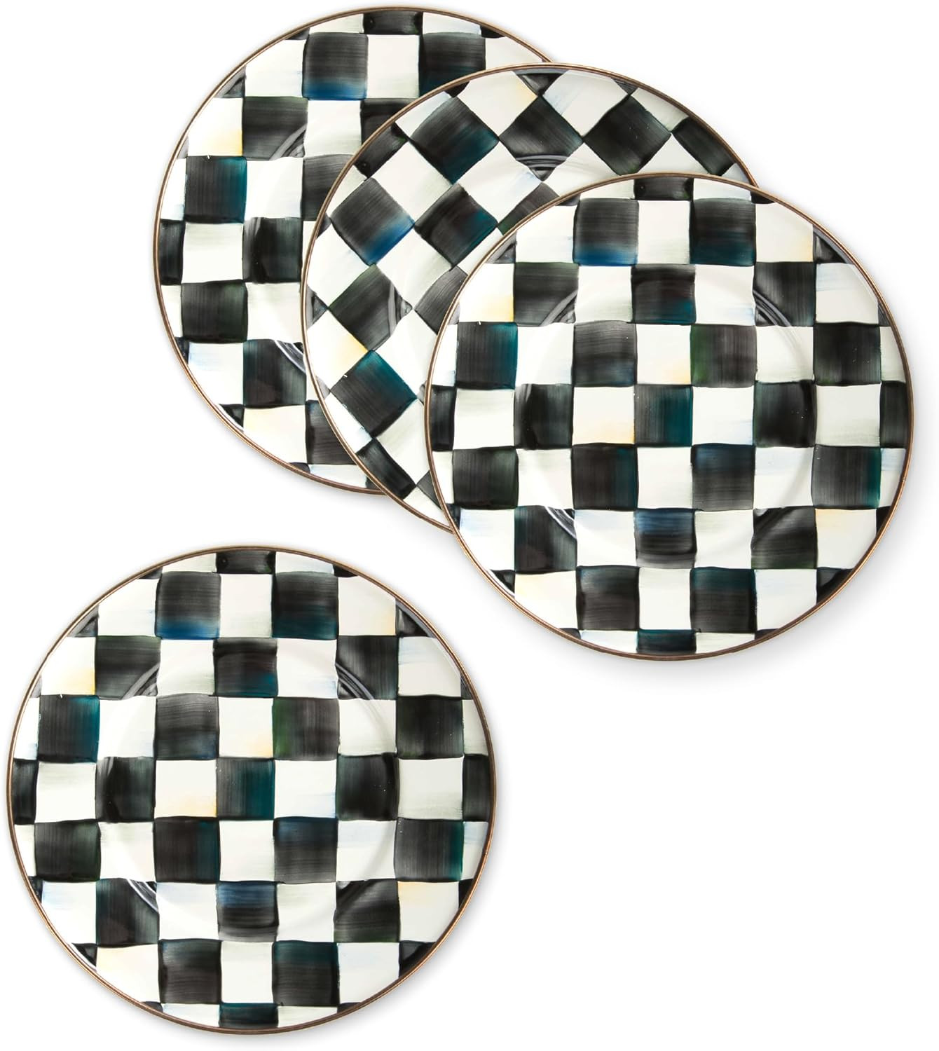 Set of 4 Enamel Salad & Dessert Plates, 8″ Courtly Check