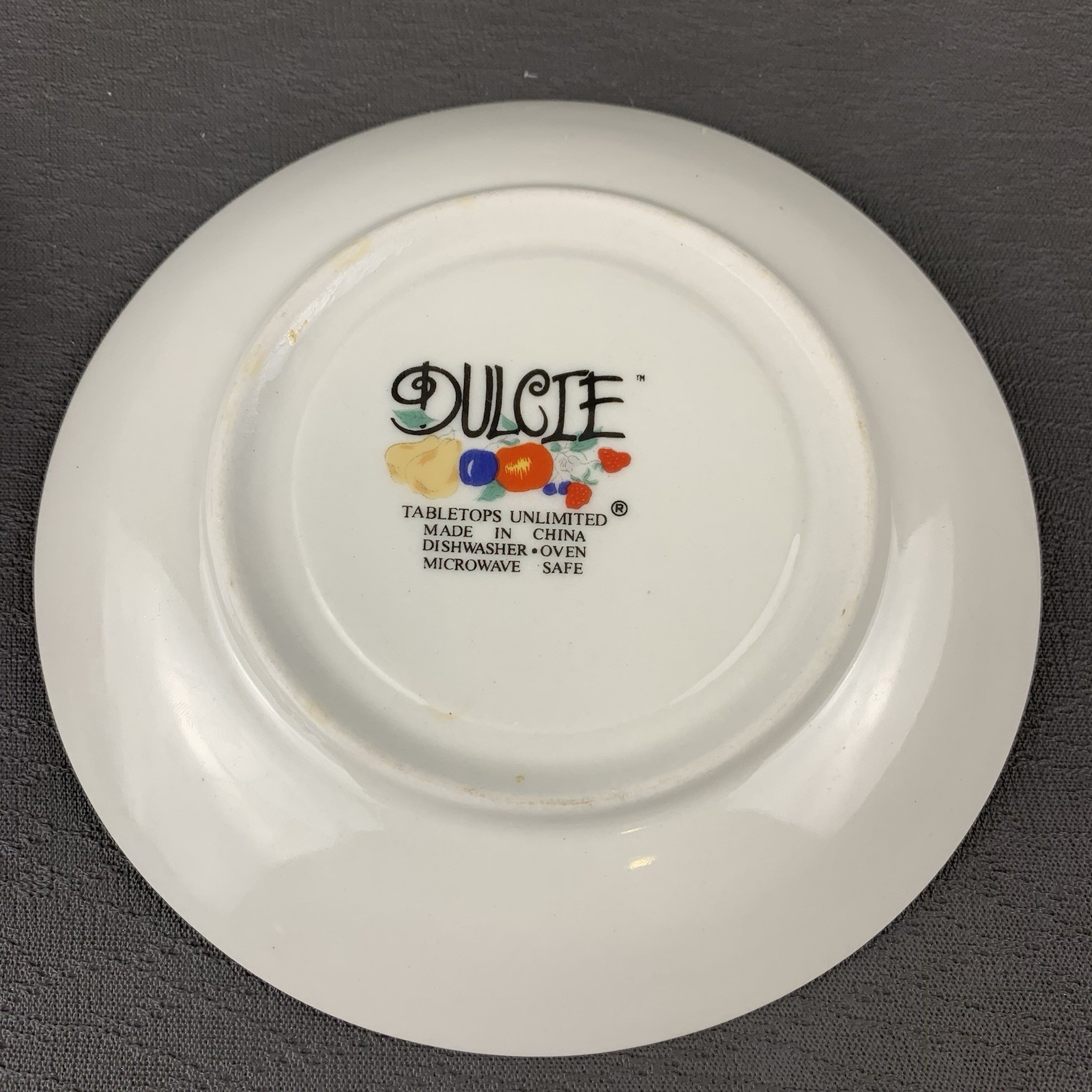 2 Tabletops Unlimited Dulcie Saucers w Colorful Fruit and Leaves Replacements