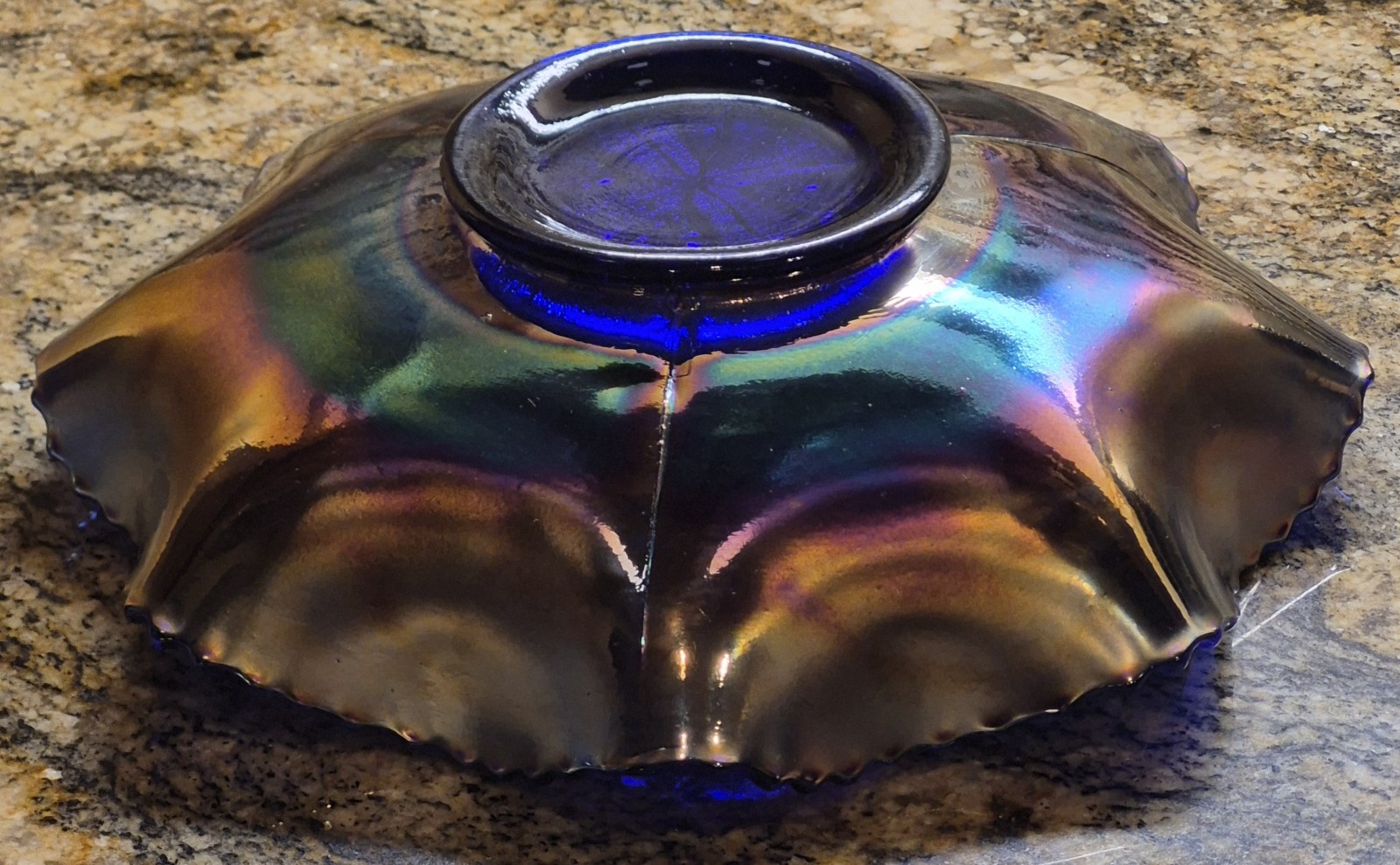Antique Fenton Dragon/Lotus Bowl Cobalt Blue Metallic Finish 9in Across 2.5in…