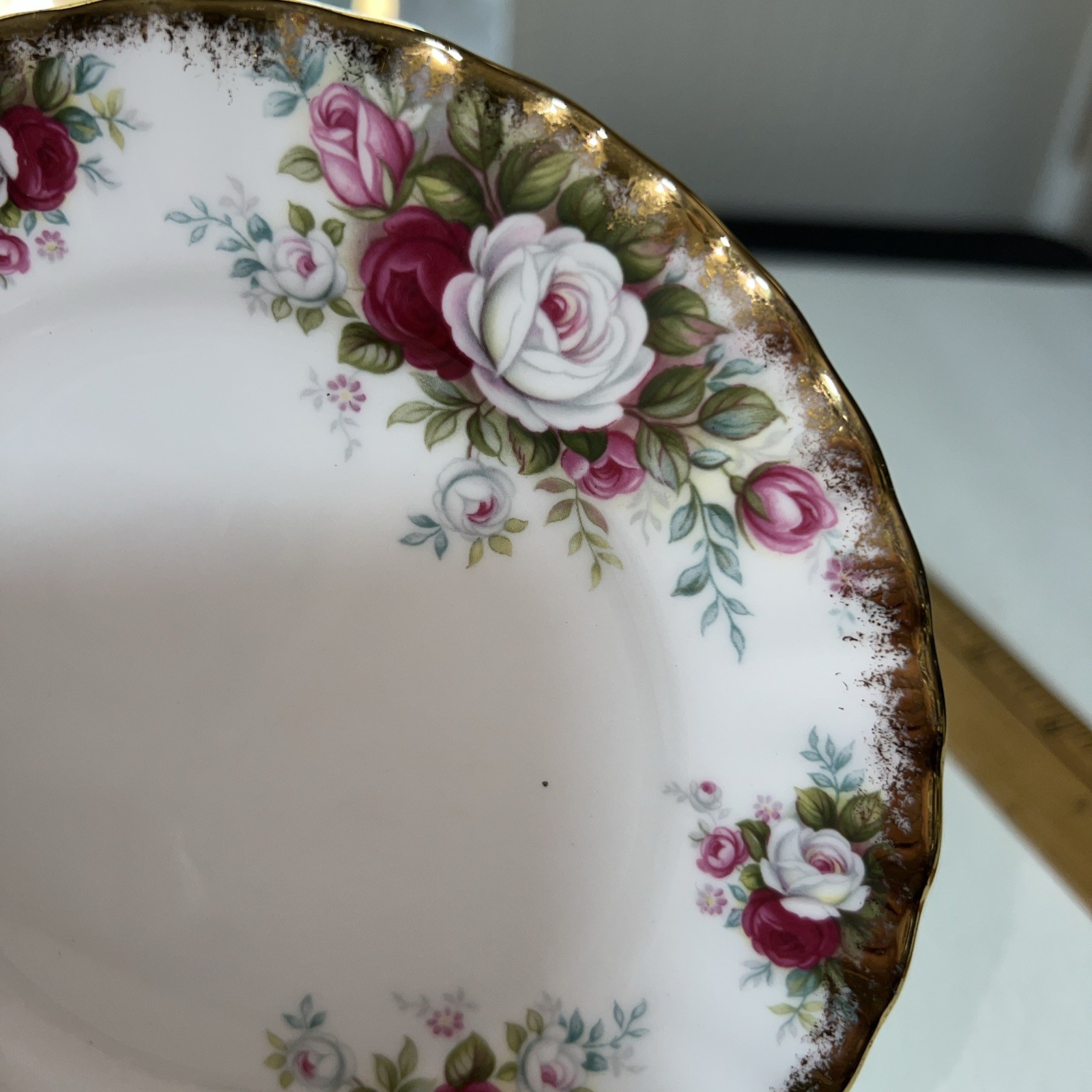 1- Royal Albert England ~ CELEBRATION ~ Rose Floral Fluted Bread Plates 6-1/4”