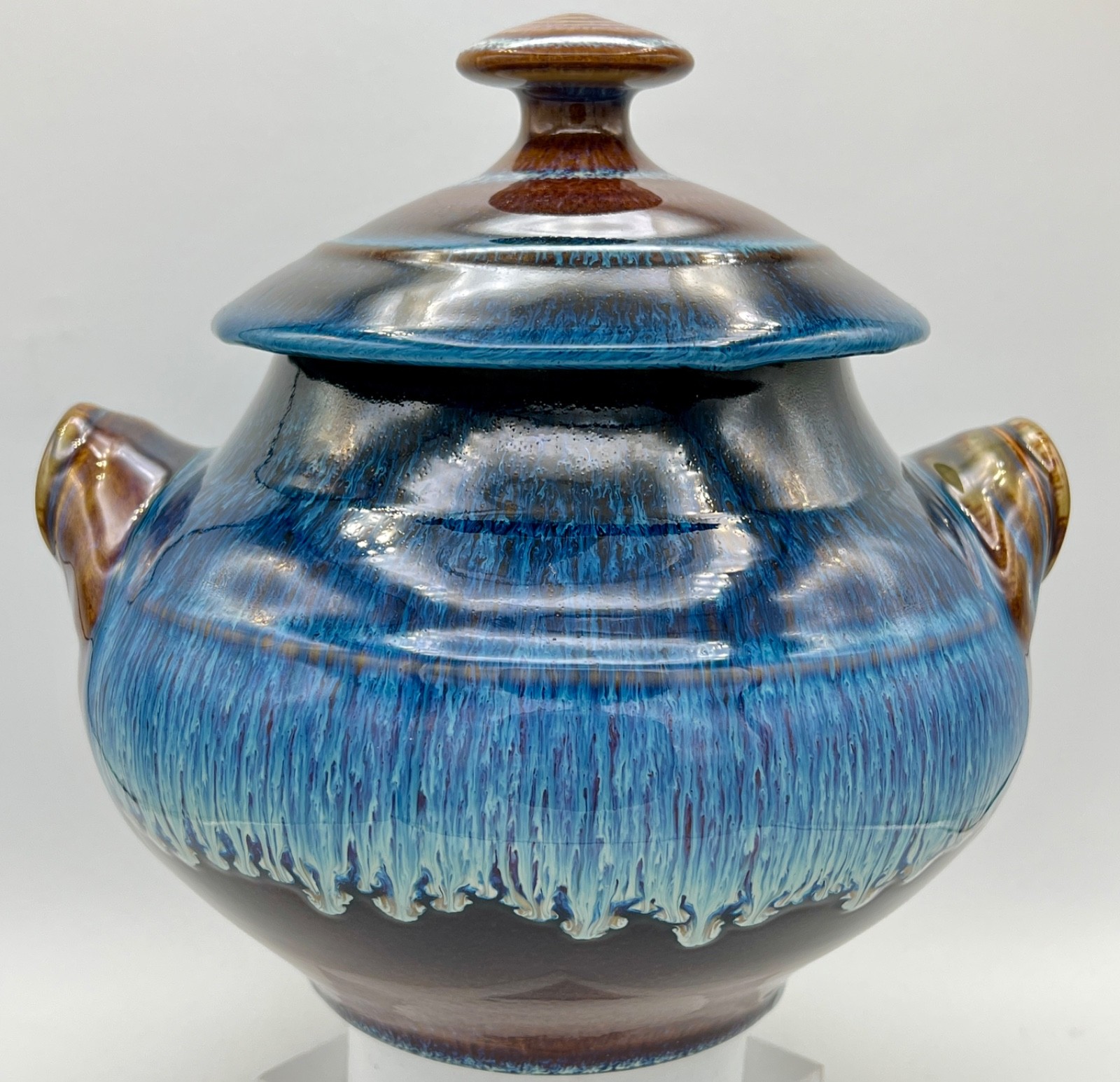 BILL CAMPBELL Studio Art Pottery Porcelain Jar Blue Drip Glaze RARE MINT