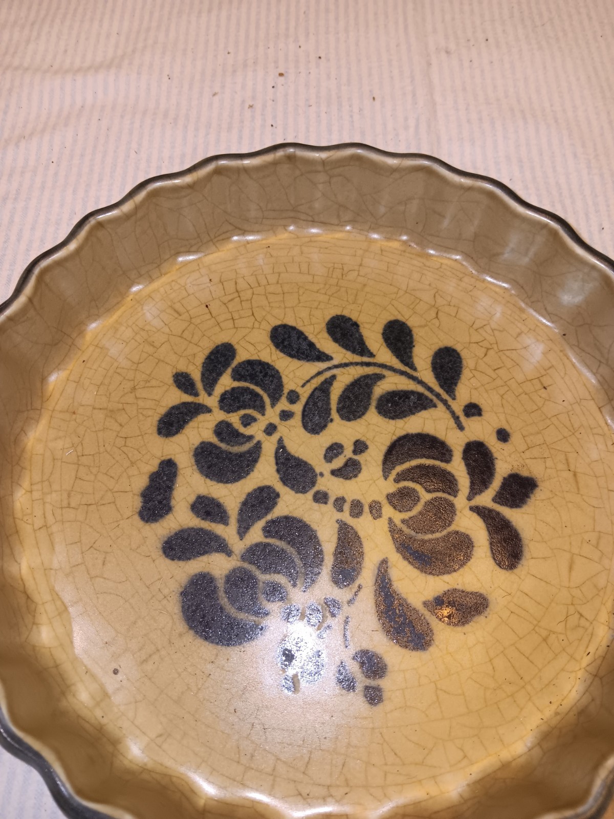Vintage PFALTZGRAFF Folk Art Quiche / Tart Dish Beige & Blue #233 9″x1.5″