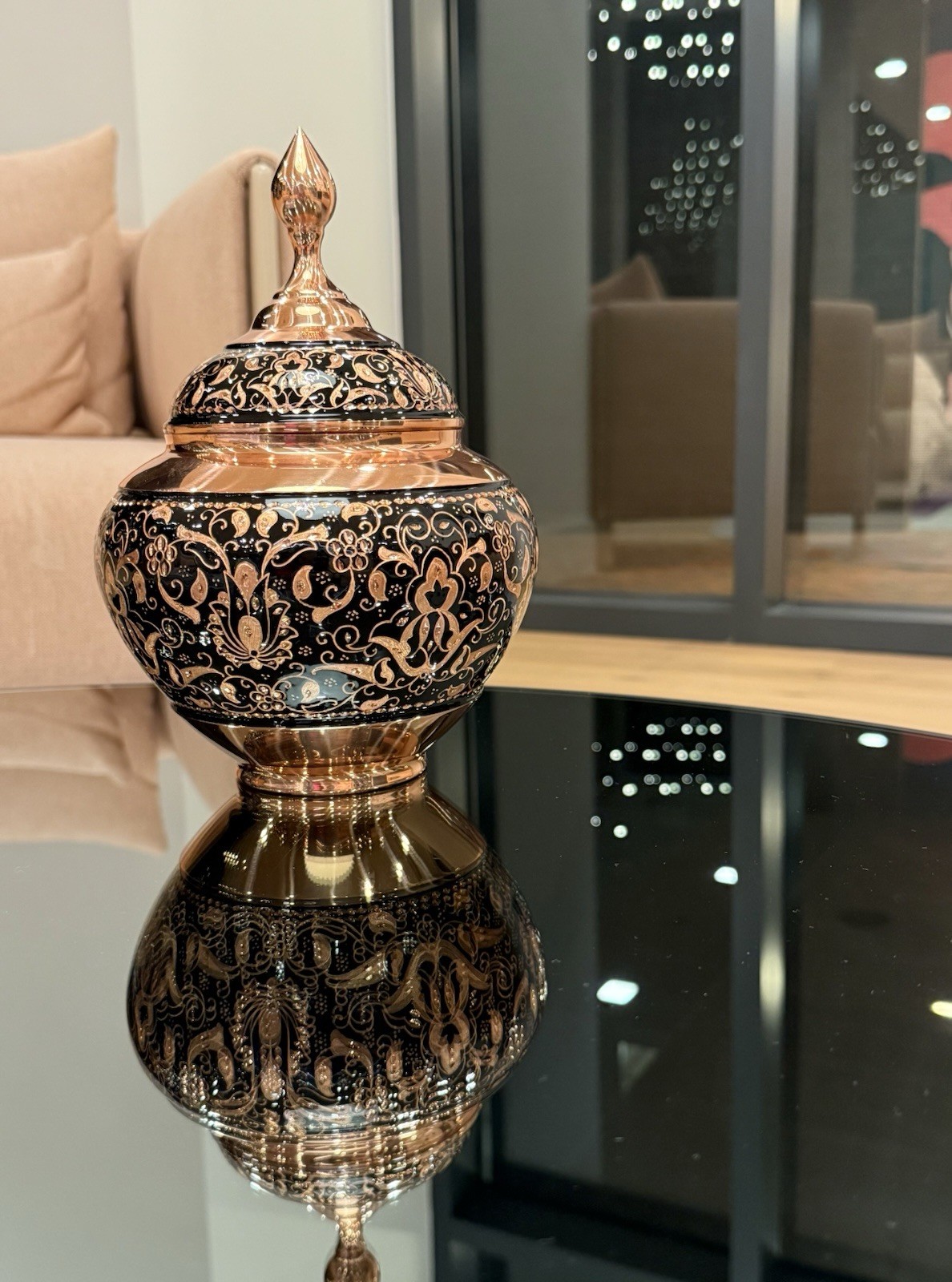 Vintage Handmade Copper Candy Bowl Glossy Lidded Jar with Handle Lidded 9in
