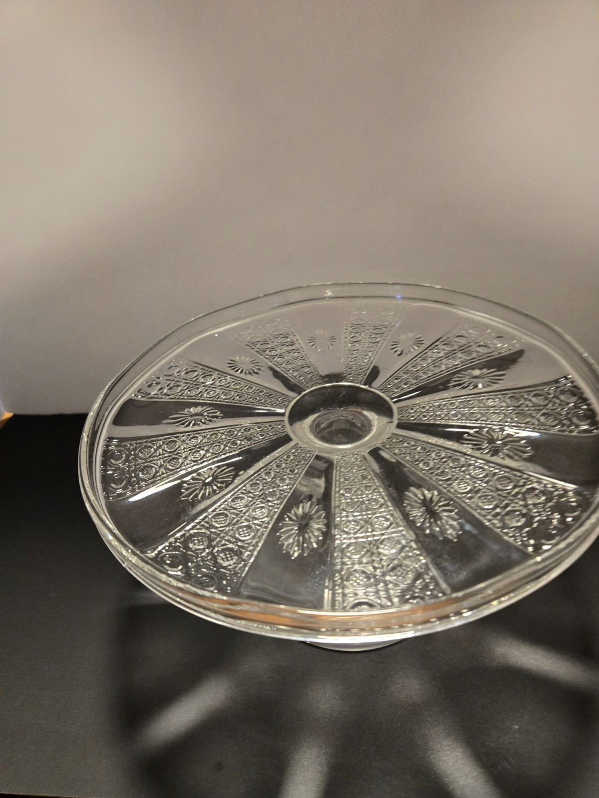 Duncan & Sons EAPG Clear Cane and Rosette Pedestal Cake Stand 9″ in Dia.