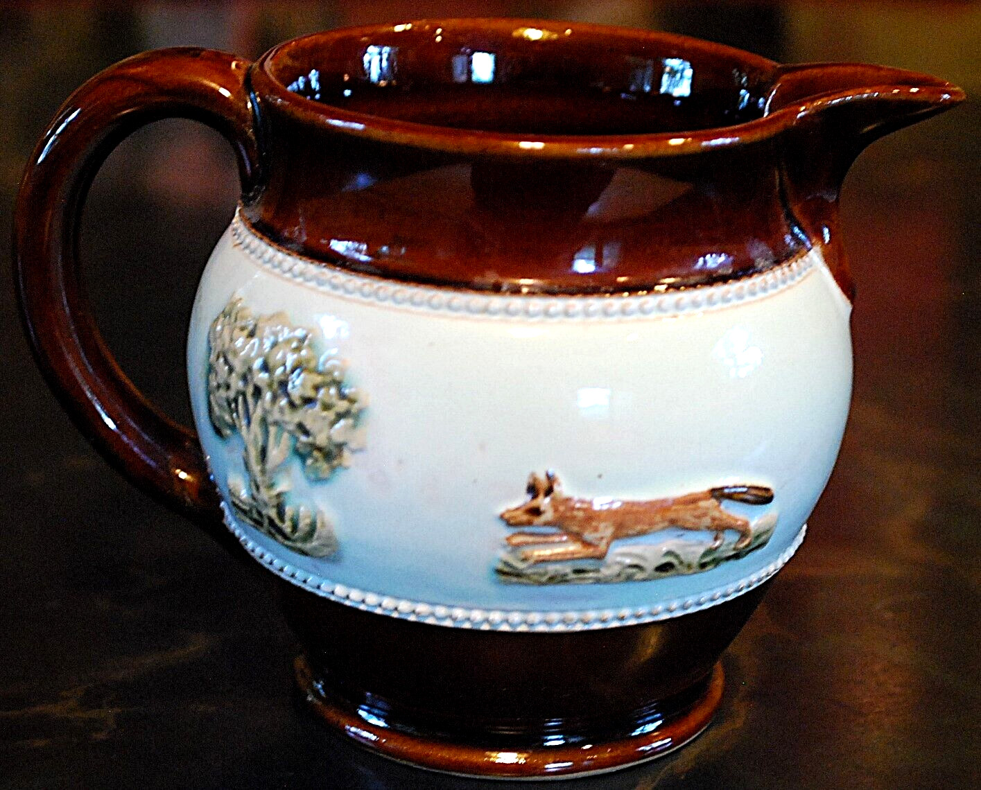 Vtg 1930’S BOURNE DENBY DERBY POTTERY FOX HUNT Creamer/Pitcher England 4″ Glazed