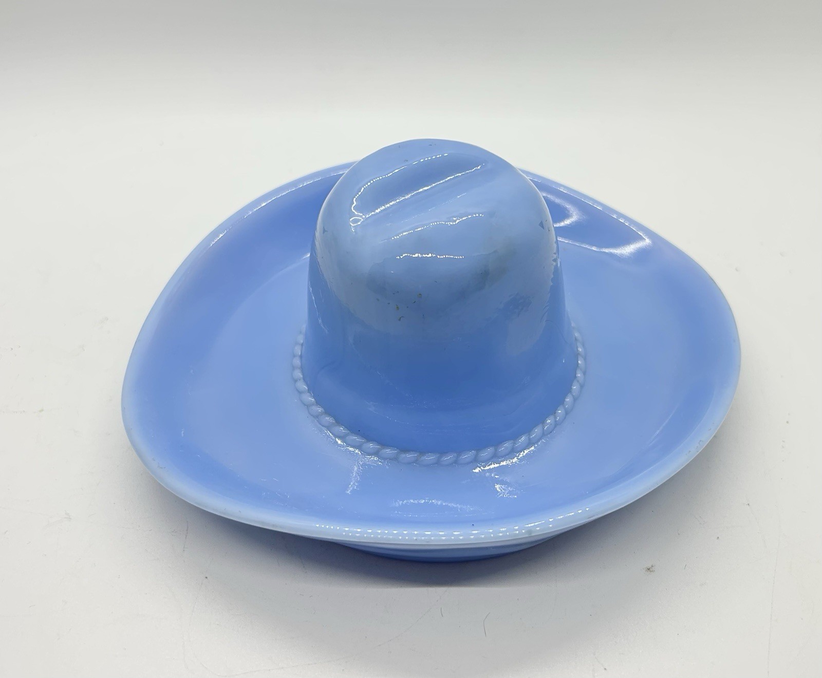 Vintage Blue Glass Cowboy Hat Bowl 1940s Delphite Blue by Jeannette Glass