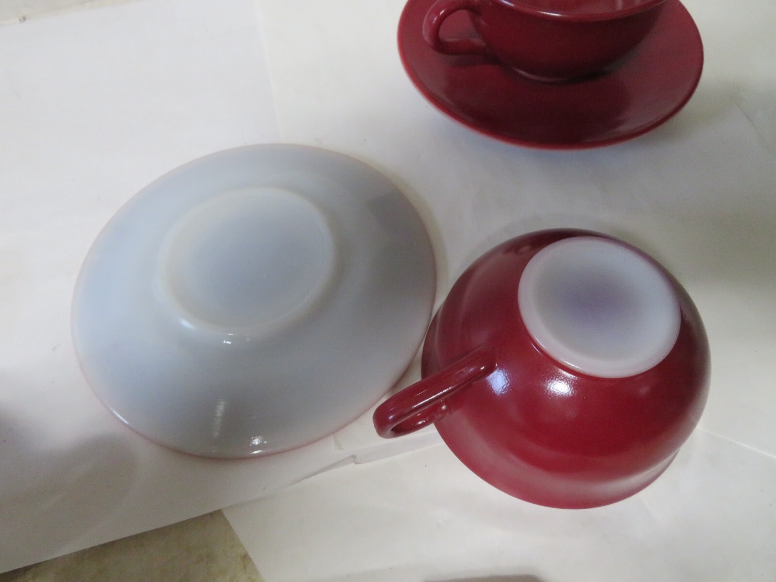 Vintage Hazel Atlas Milk Glass Ovide Platonite Set of 2 Cups & Saucers