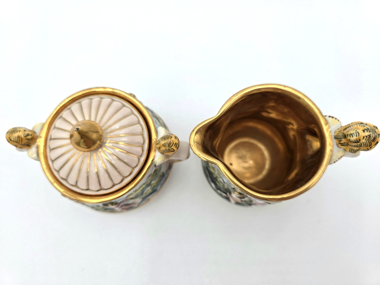 Capodimonte Cherub Sugar Bowl Creamer Set Gold Gilt Italy Porcelain VTG