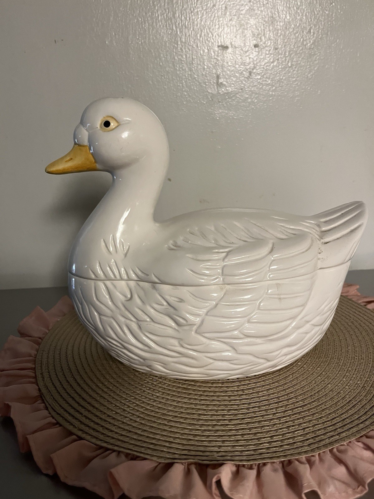 Vintage white ceramic duck soup tureen or duck on a nest! Very Pretty!!