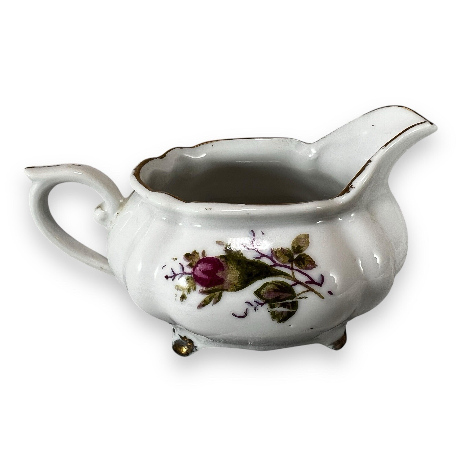 Lipper and Mann Creamer. Pompadout rose pattern oval Shape. Coffee Tea