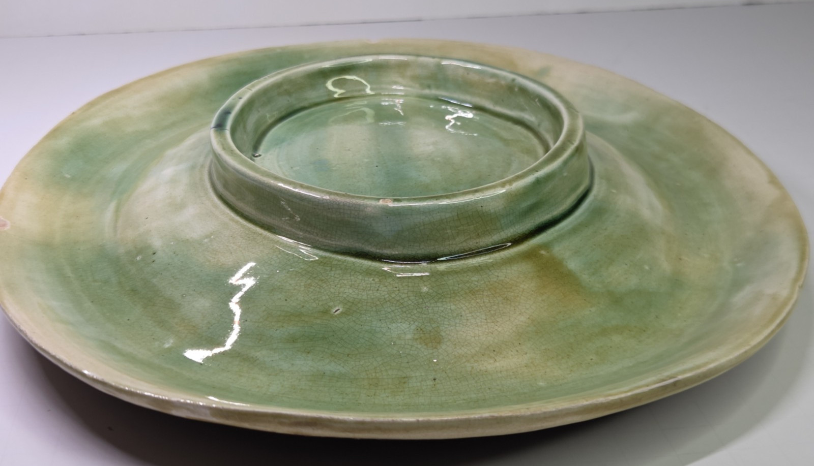 Antique Oval Majolica Basket Weave Footed Platter Floral Bread Bowl Cobalt 12¾”