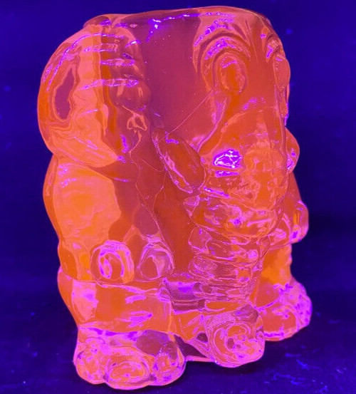 Blue Vaseline glass Circus elephant toothpick Q-tip holder uranium match crying
