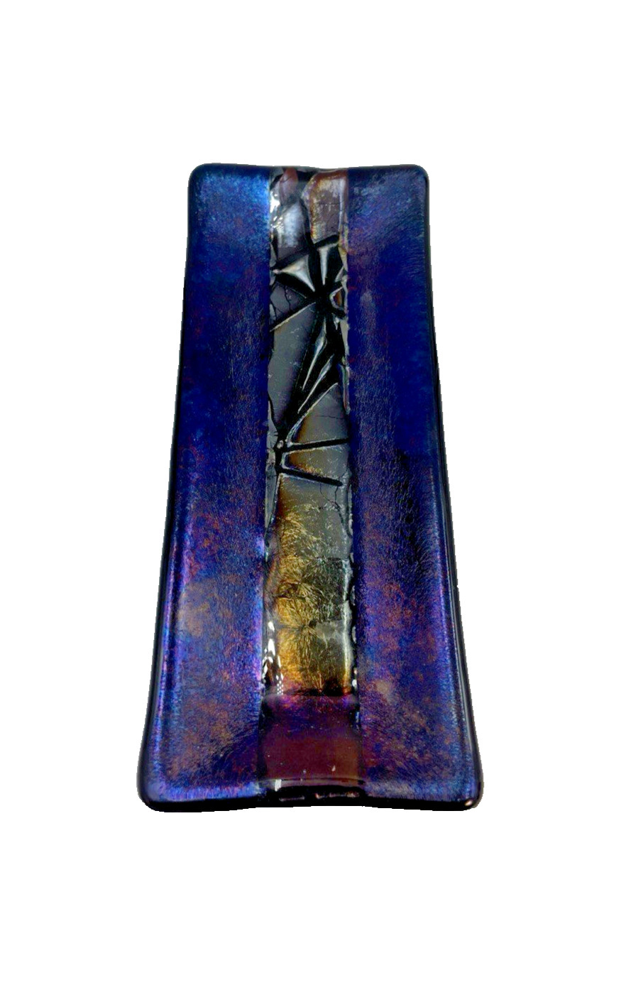 Kurt McVay Art Glass Fused Iridescent Tray / Trinket Dish Signed KM 7.9” x 3.25″