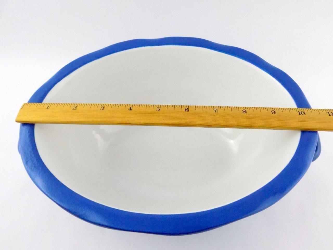 CorningWare Stoneware 2 QT Casserole Dish with Lid Blue Outer White Inner V GOOD