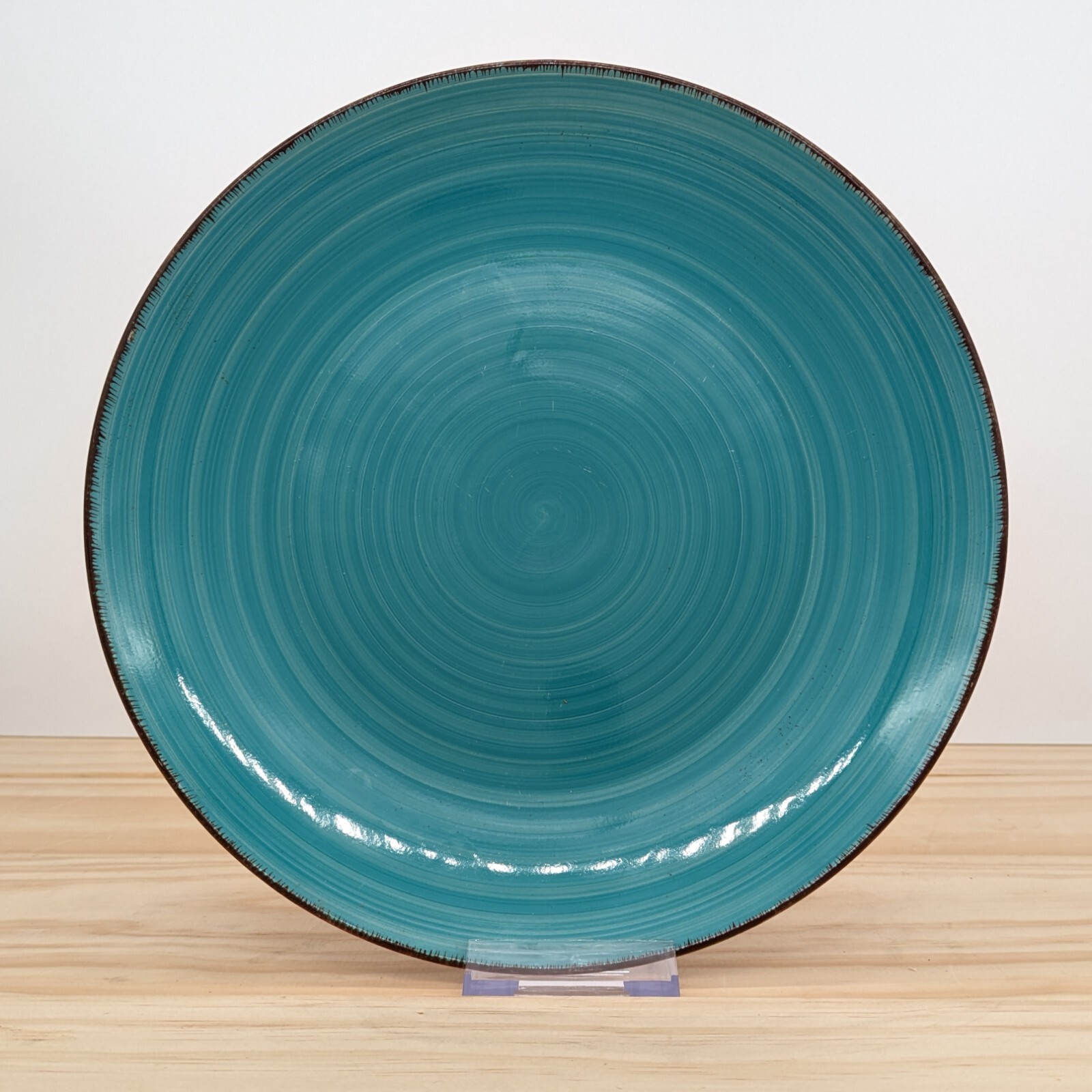 Royal Norfolk Turquoise Swirl Brown Trim Stoneware 10″ Dinner & 2 Bread Plates