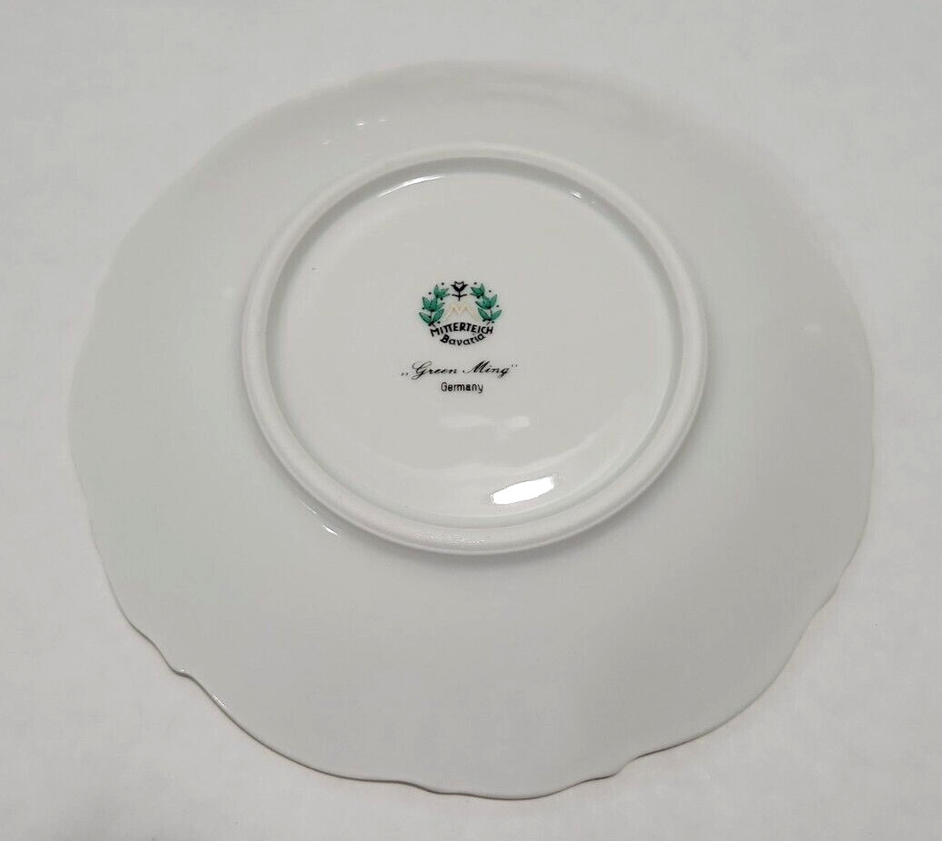 Antique 1920 Mitterteich Germany Green Ming 8 Dessert Bowls and 7 Saucer Plates