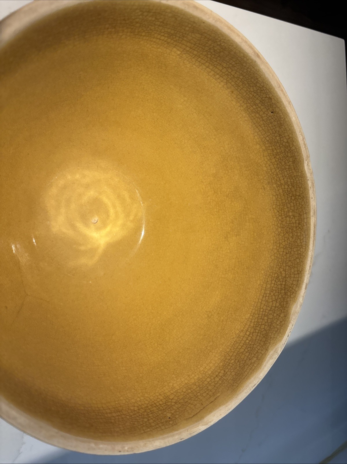Antique Rare McCoy Yellow Ware Pottery 10.25 Inch Checkerboard Large Mixing Bowl