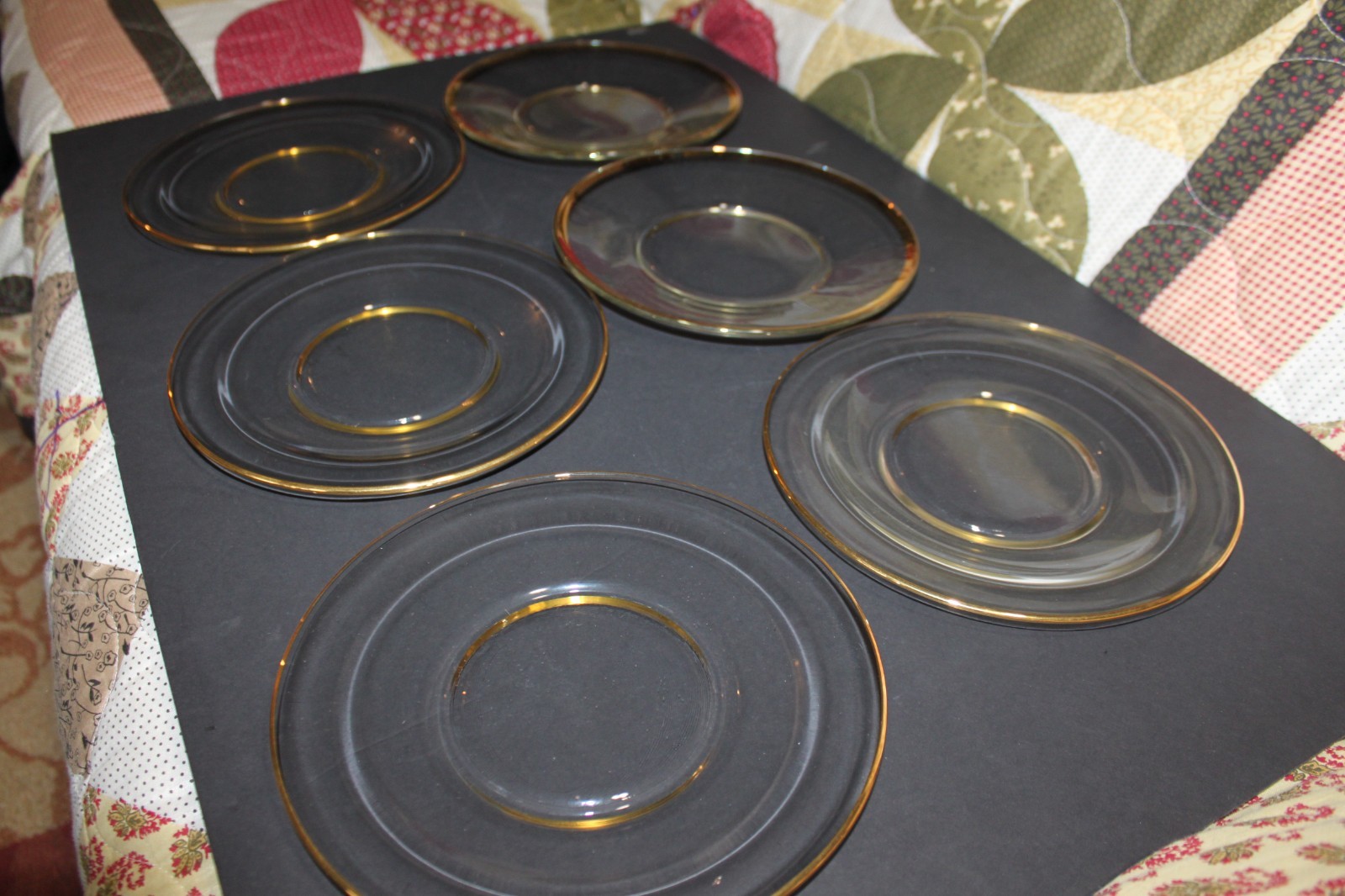 Set of 6 Bormioli Rocco 8” Clear Glass Plate Gold Rim Salad Dessert Plate Italy