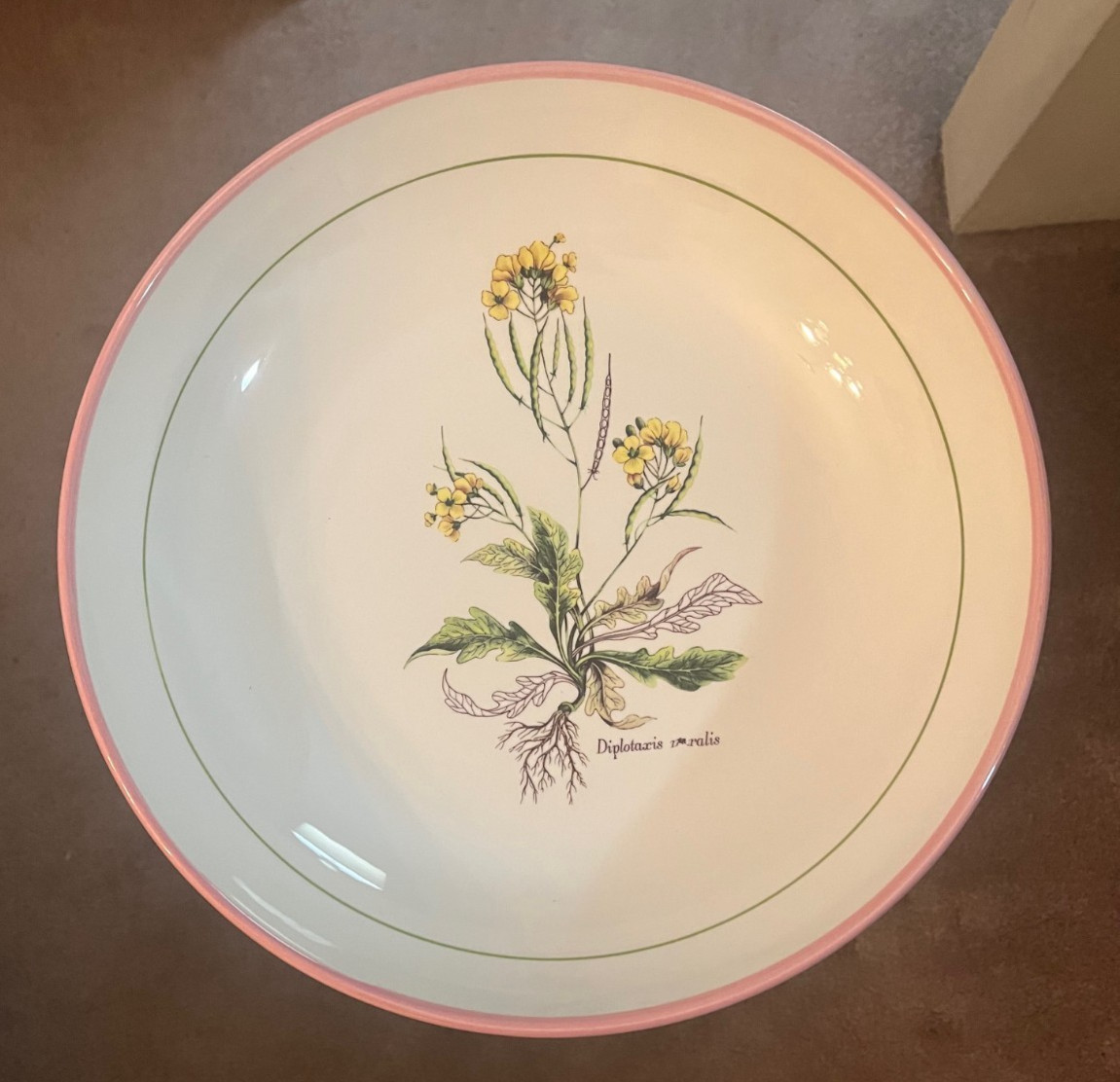 La Primula 13.0” Floral/Botanical White, Pink & Green Trim Serving Bowl Italy