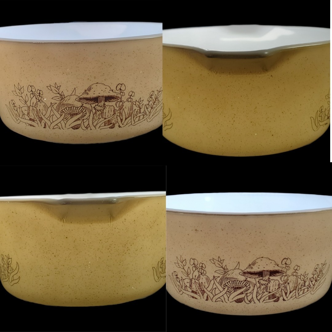 VTG Pyrex Forest Fancies Mushroom Casserole Dishes 473 & 474 w Lids Corning Mark