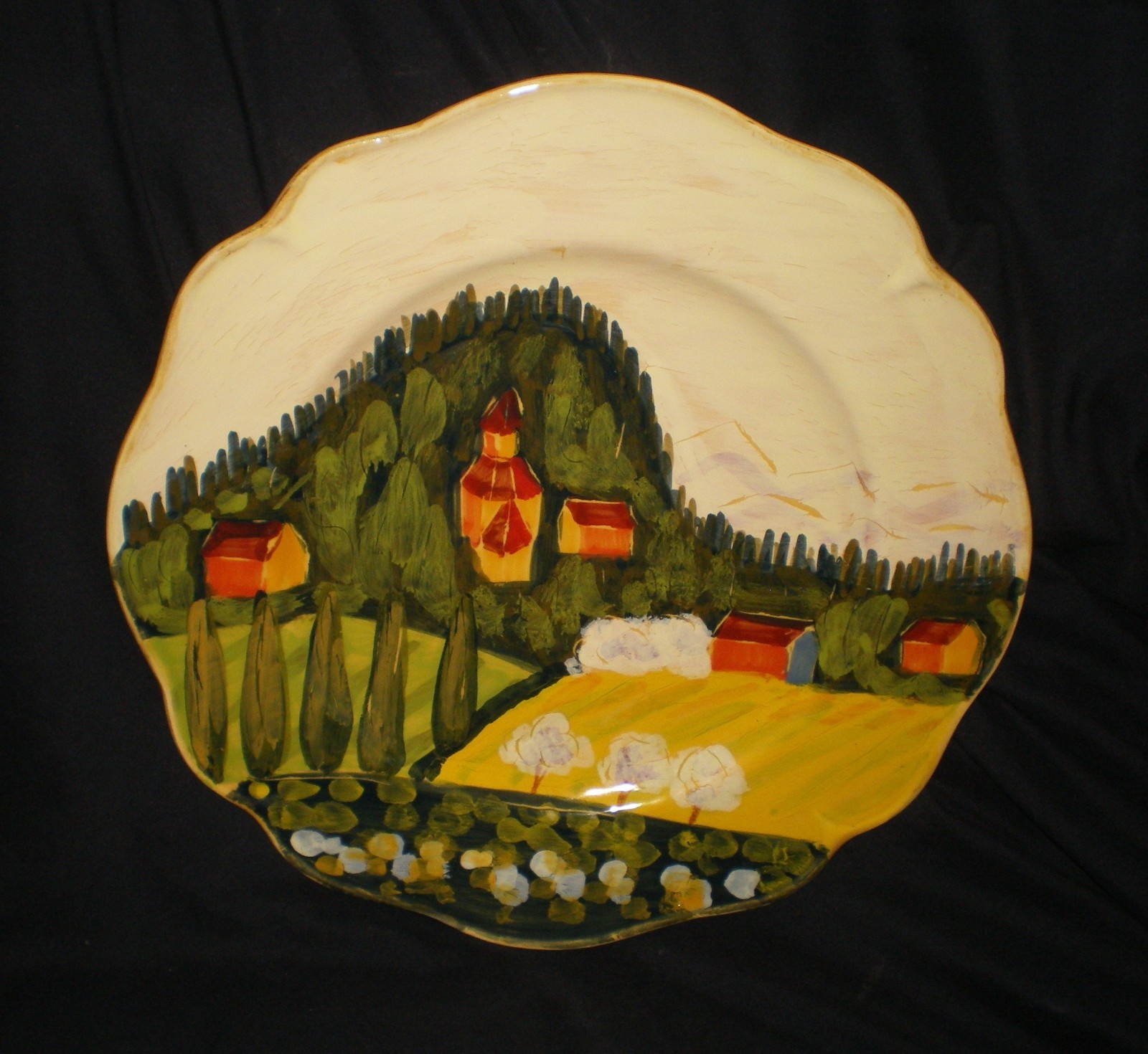 RARE Vietri 13″ Art Pottery Charger Serving Plate Italian Countryside Tuscany