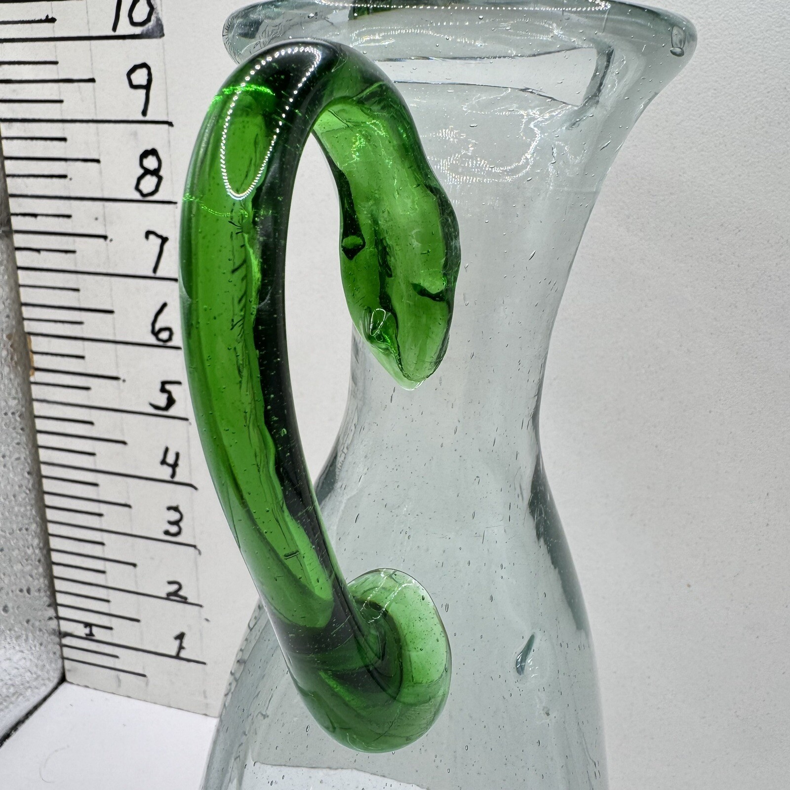 Old Art Deco Hand Blown Glass Pitcher Asymmetrical Sides Almost 10” Tall