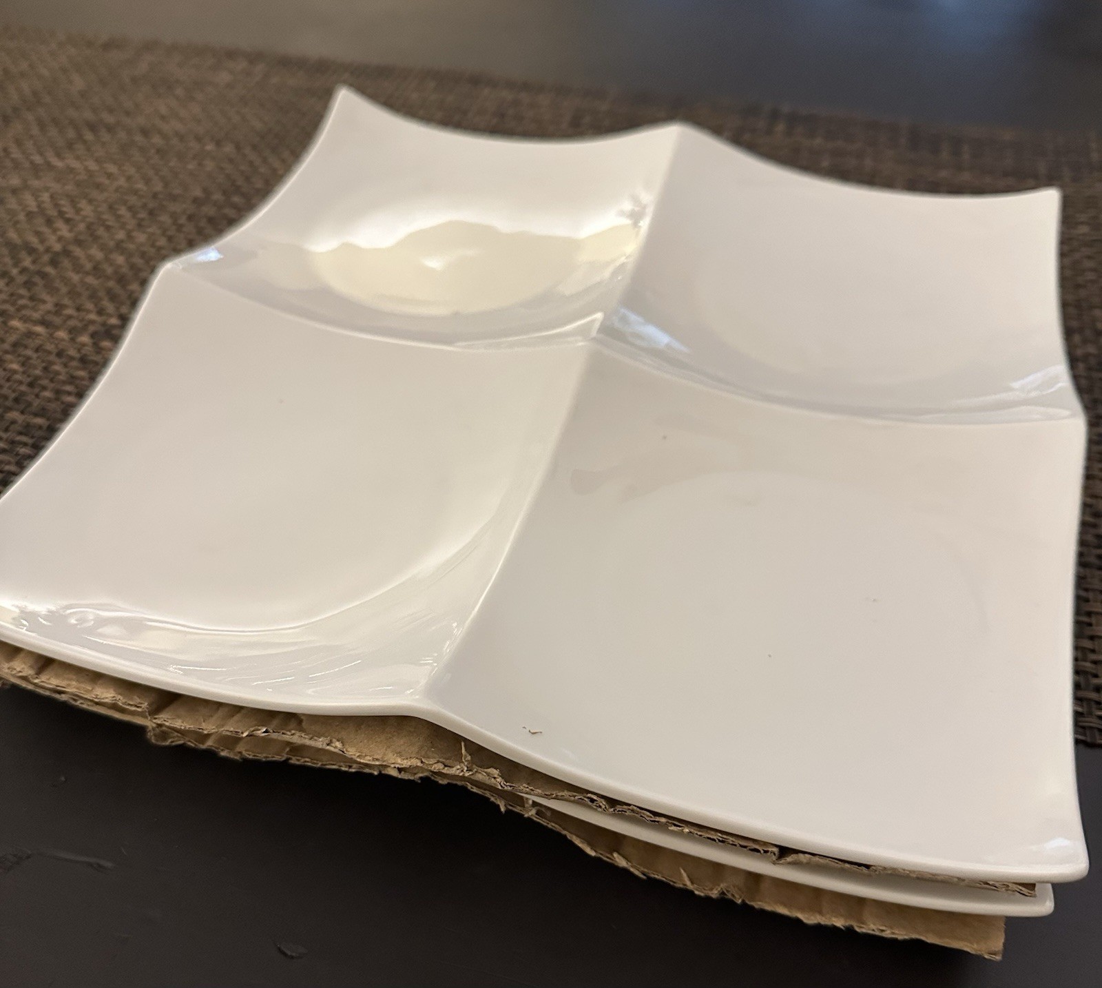 Porcelain 4-Compartment Square Divided Dish Glossy Finish Pottery (Set of 2)