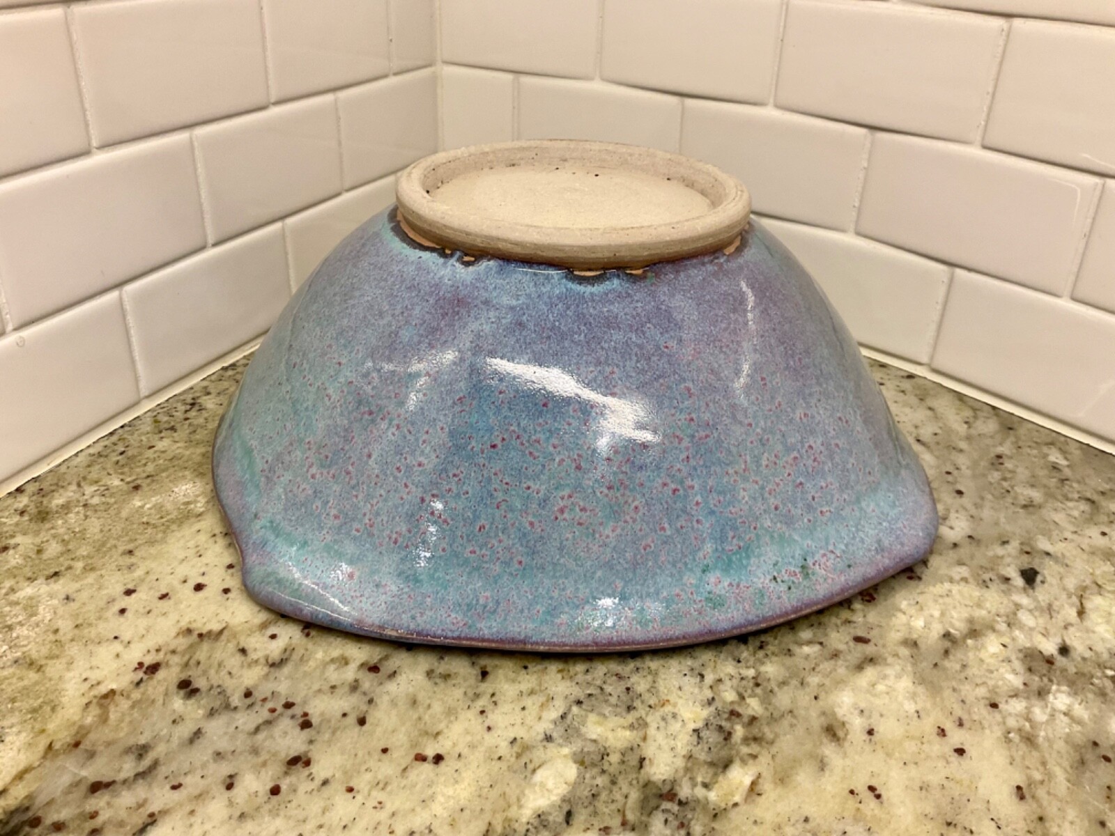 ARTIST SIGNED Pottery Blues Purples And Green Tones 11 Inches