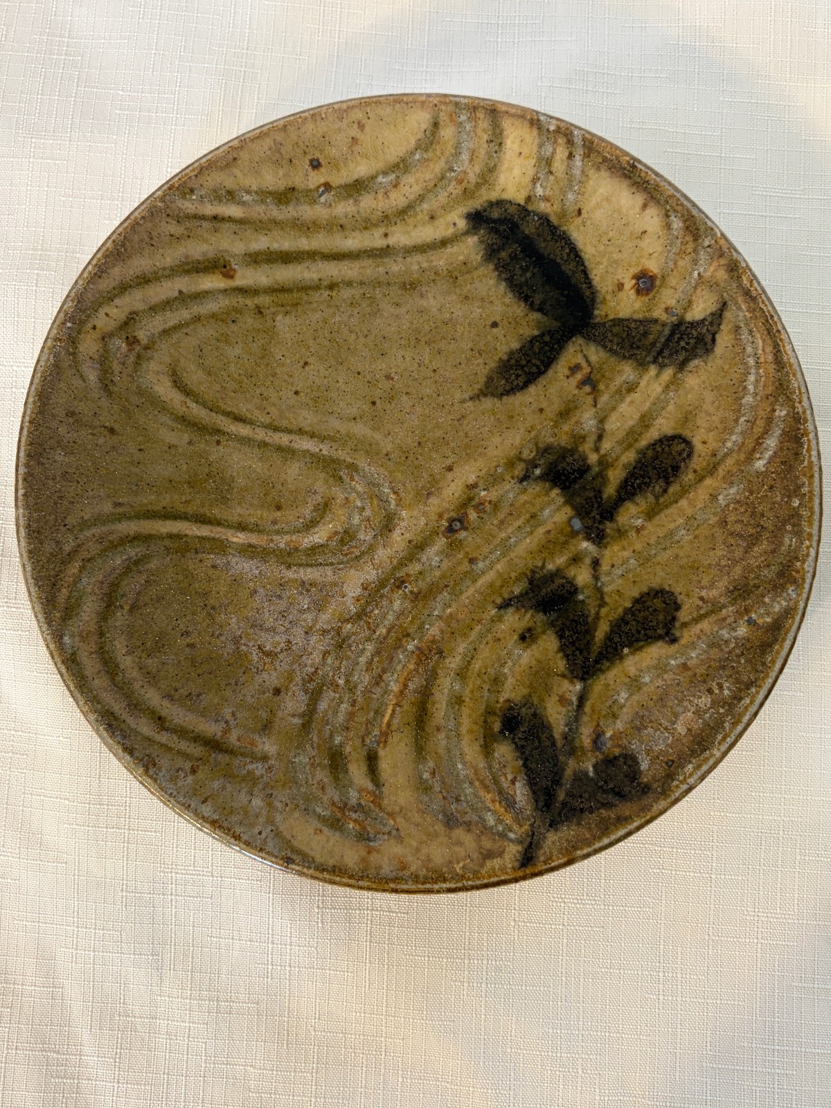 Michael Kline (NC) Studio Pottery Plate 7.5 Inches, Green/Tan/Brown Leaves XLII