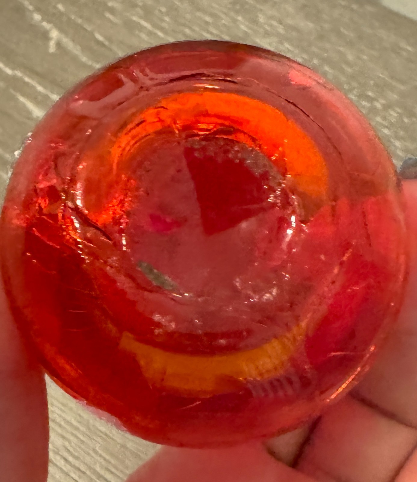 Vintage hand-blown ruby-red crackle glass pitcher 3.5″