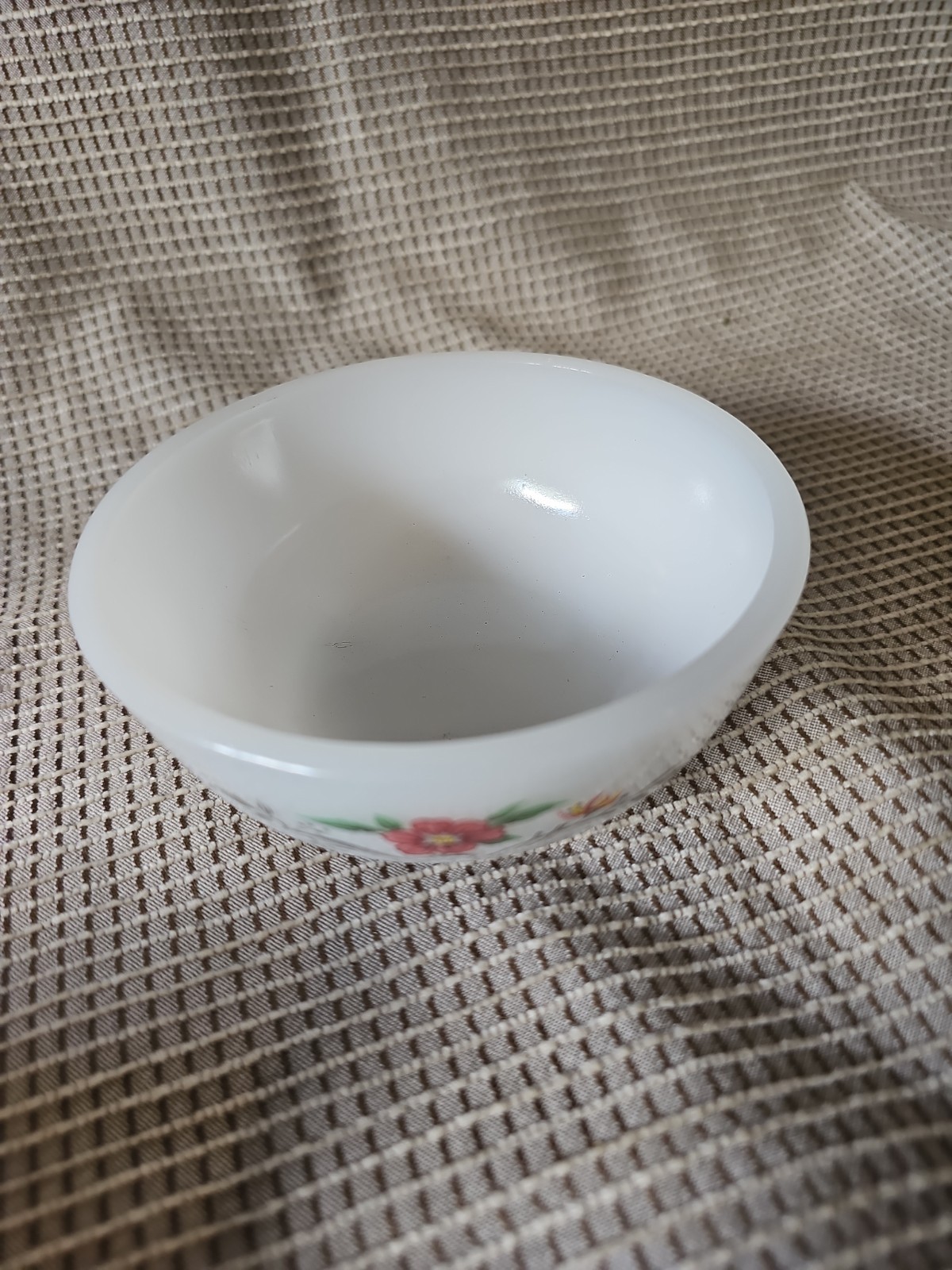 Vintage Glasbake Milk Glass Dessert Bowl -floral Pattern