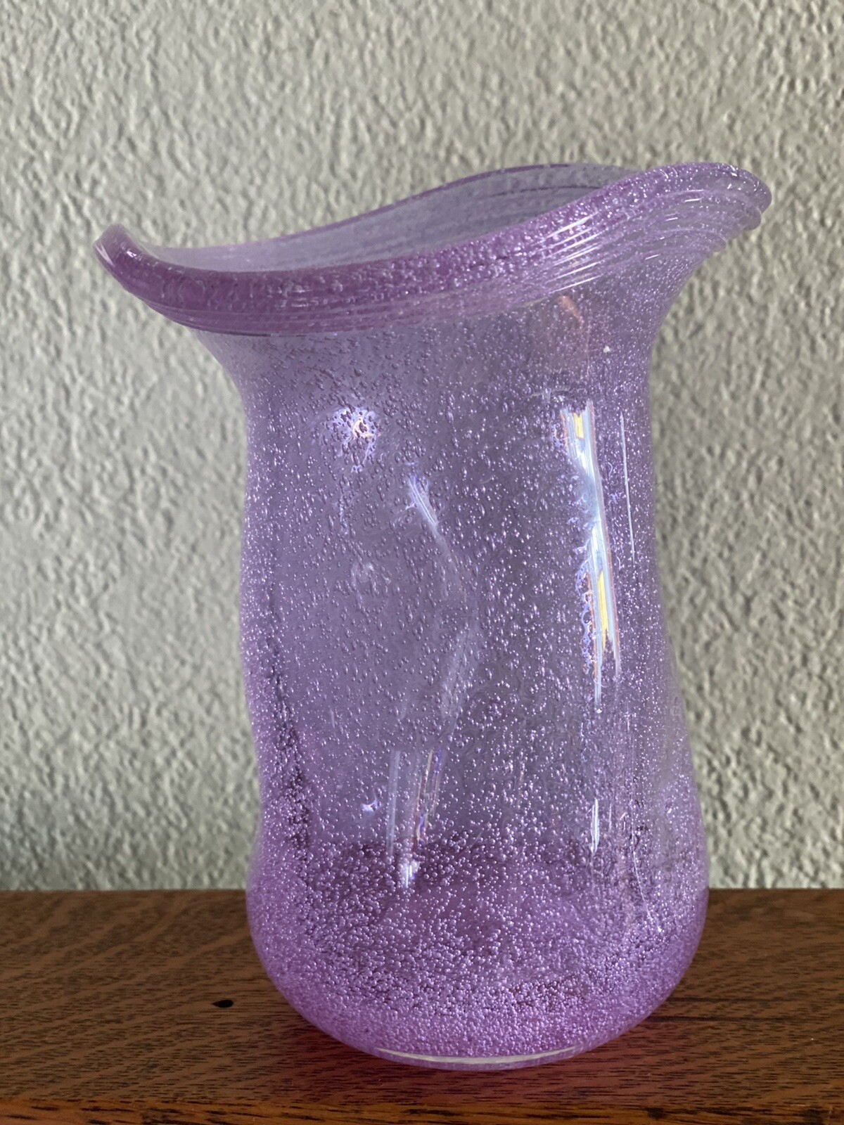 Hand Blown 6” Alexandrite Bubble Glass Vase Pinched Sides Flared Threaded Rim