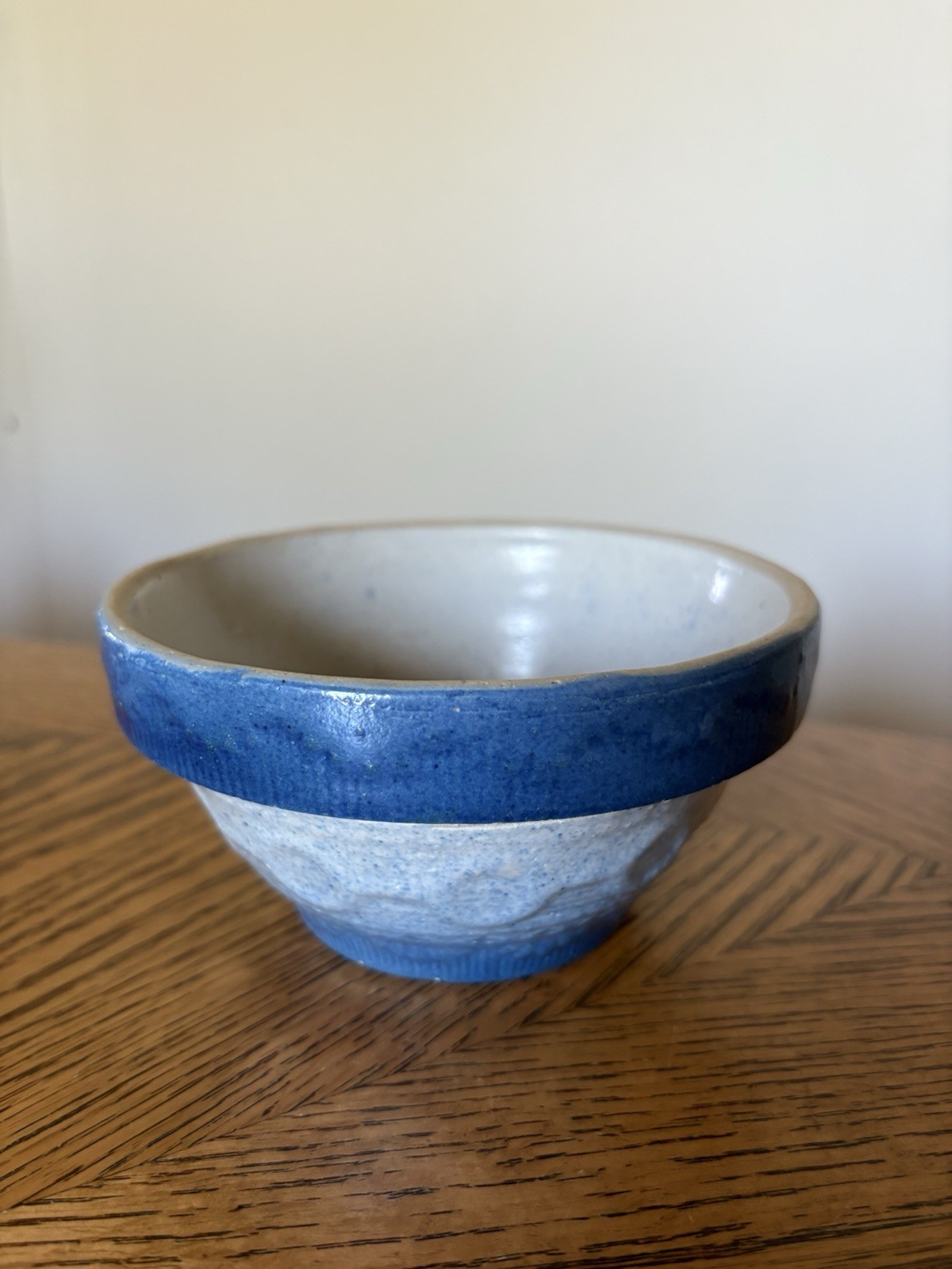 Blue Salt Glazed Stoneware 5 1/4” Mixing Bowl Wedding Ring Pattern