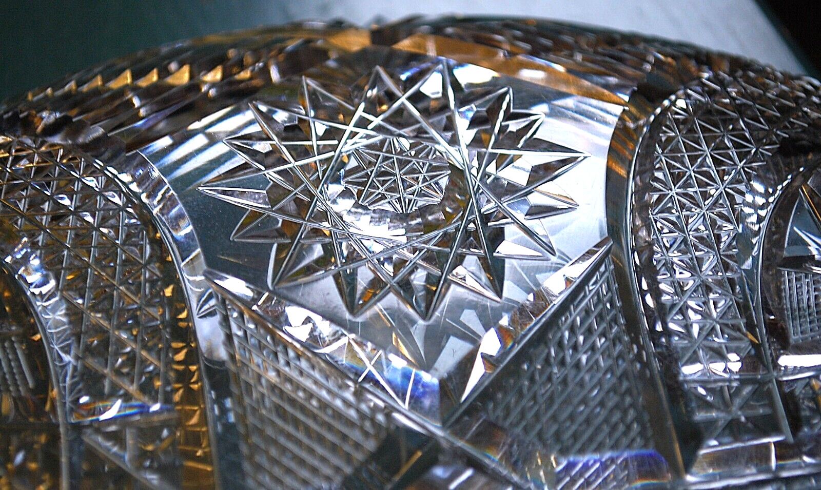 Antique ABP American Brilliant Period HOBSTAR CANE Hand Cut CRYSTAL BOWL 11.75″
