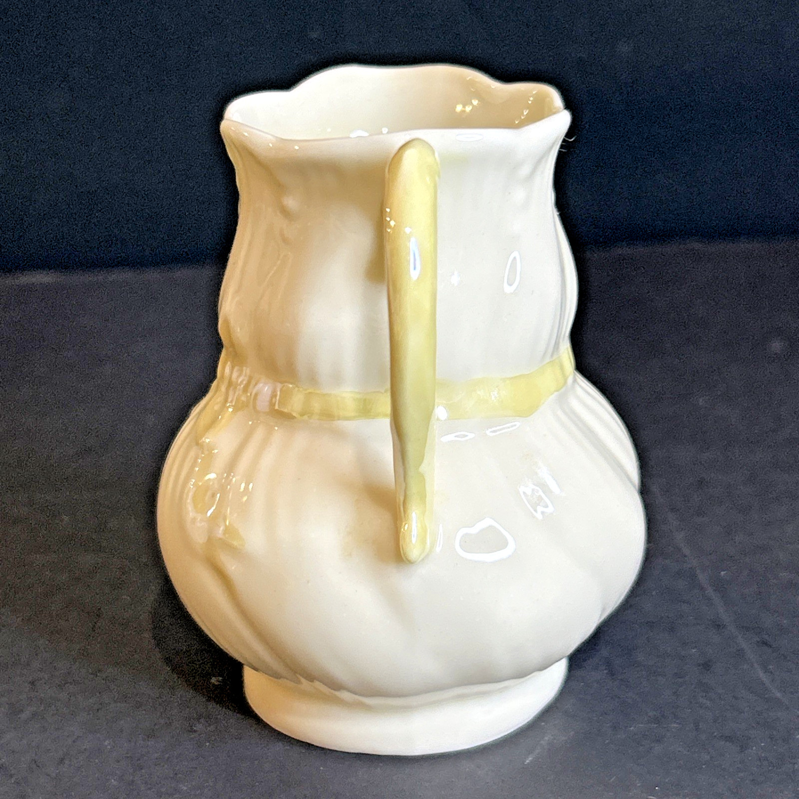 Belleek Ribbon Mini Creamer Pitcher 3.25” Irish Porcelain Yellow Bow