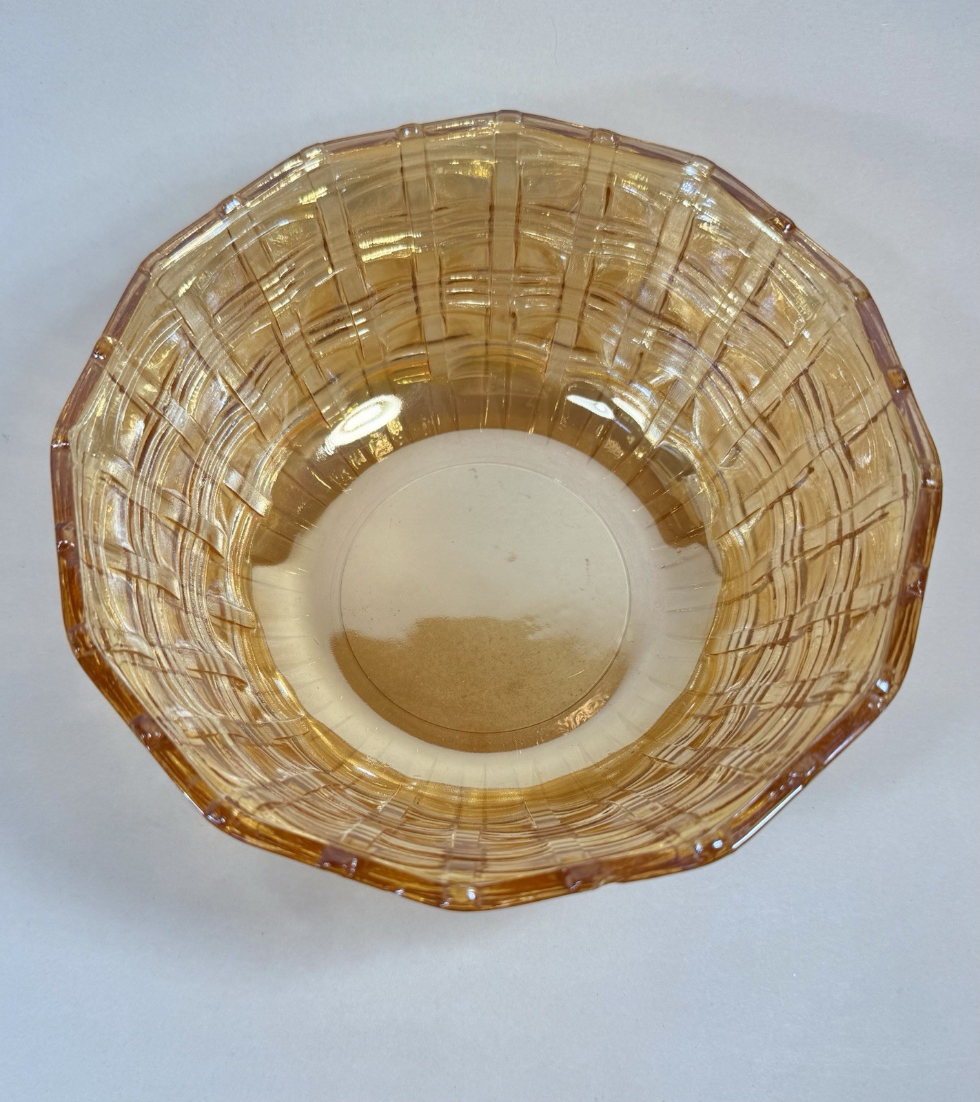 Carnival Glass Bowl Basket Weave Marigold Serving Iridescent 7.25” Vintage B78